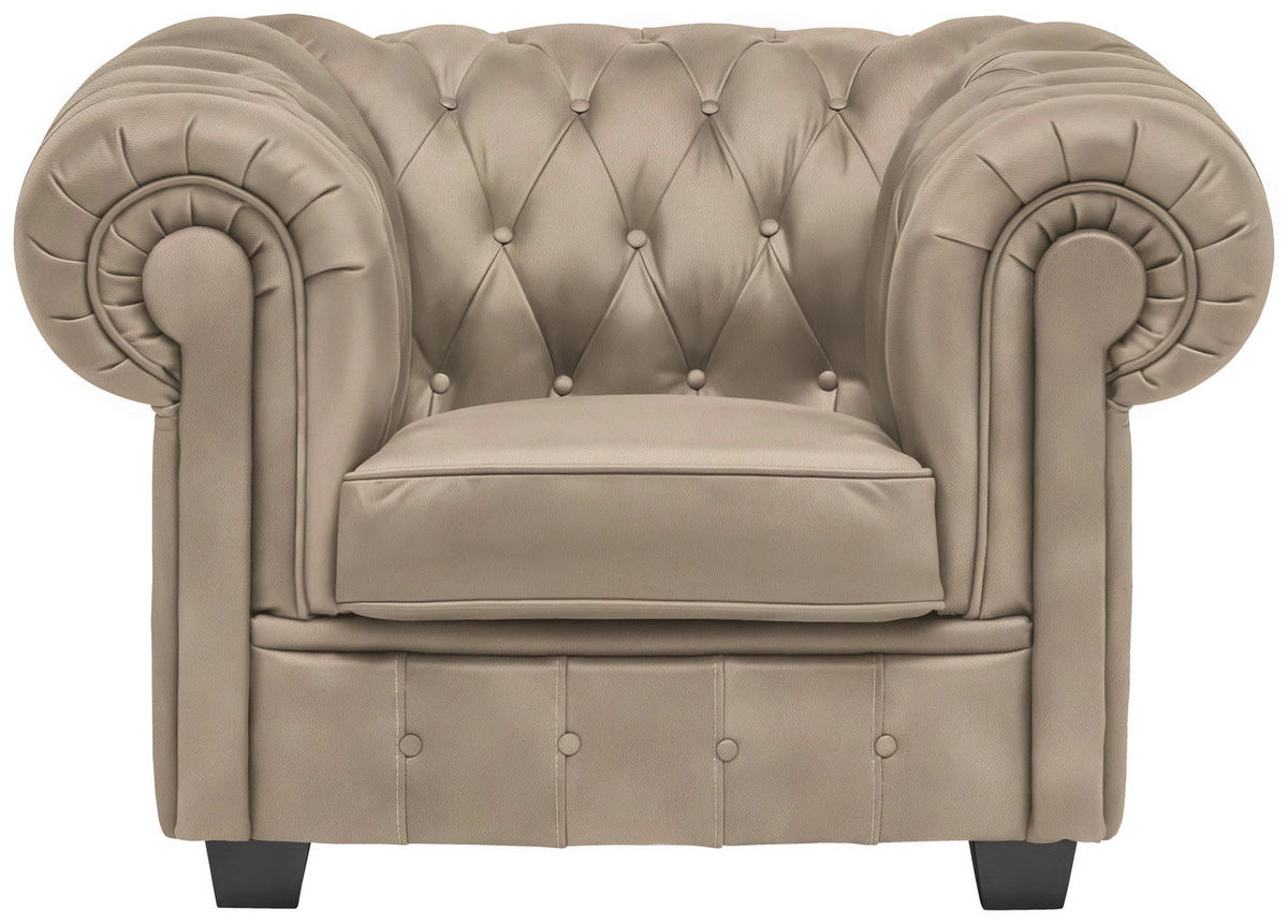 CHESTERFIELD-SESSEL in Lederlook Beige  - Wengefarben/Beige, Lifestyle, Holz/Textil (115/76,5/96cm) - Landscape