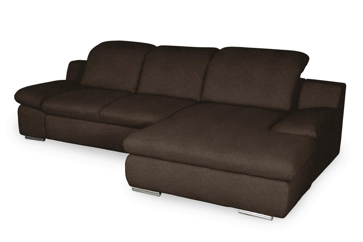 ECKSOFA in Chenille Braun  - Chromfarben/Braun, Design, Textil/Metall (286/165cm) - Livetastic