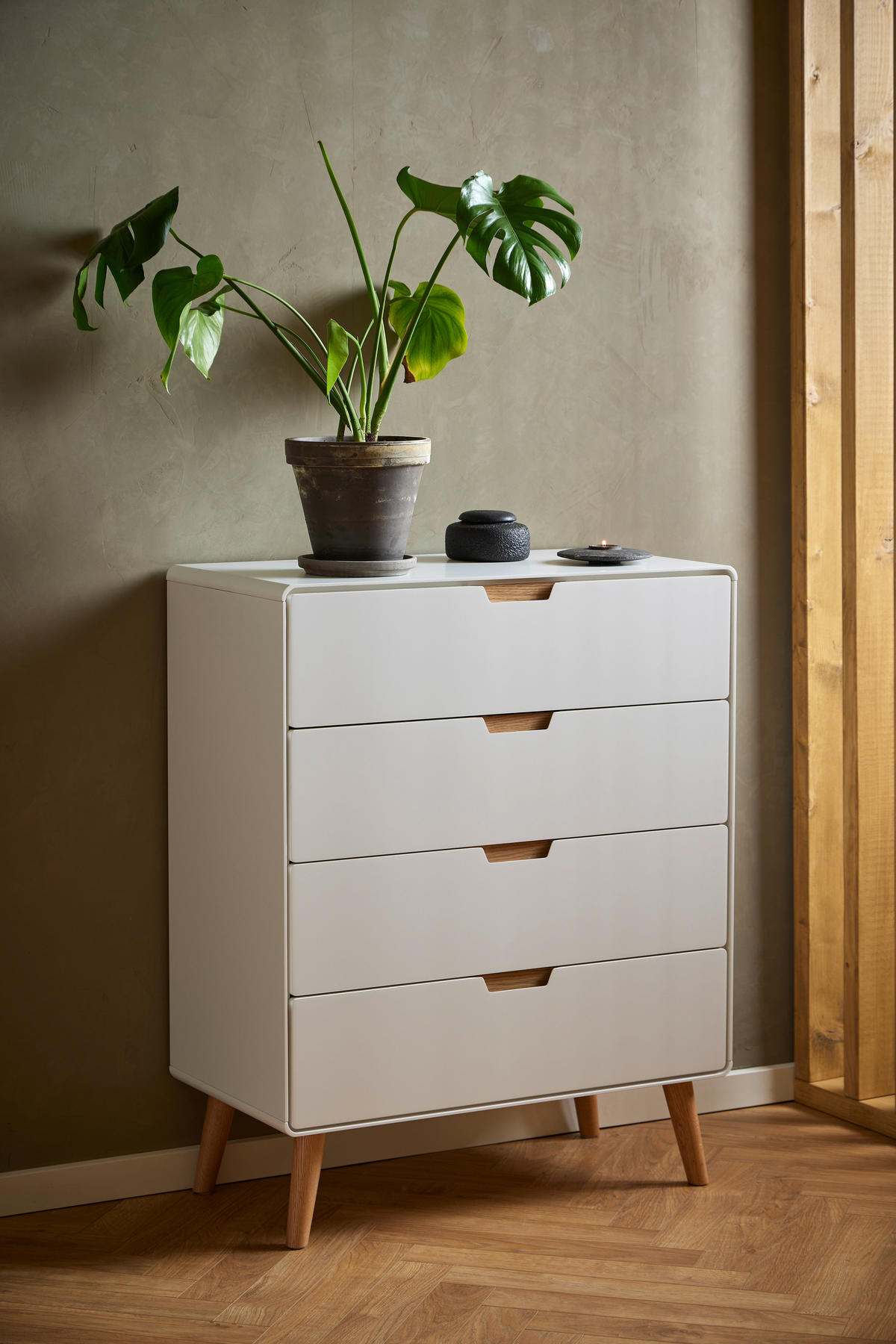 KOMODA, bela, barve hrasta  - barve hrasta/bela, Design, leseni material/les (80/100/40cm) - MID.YOU