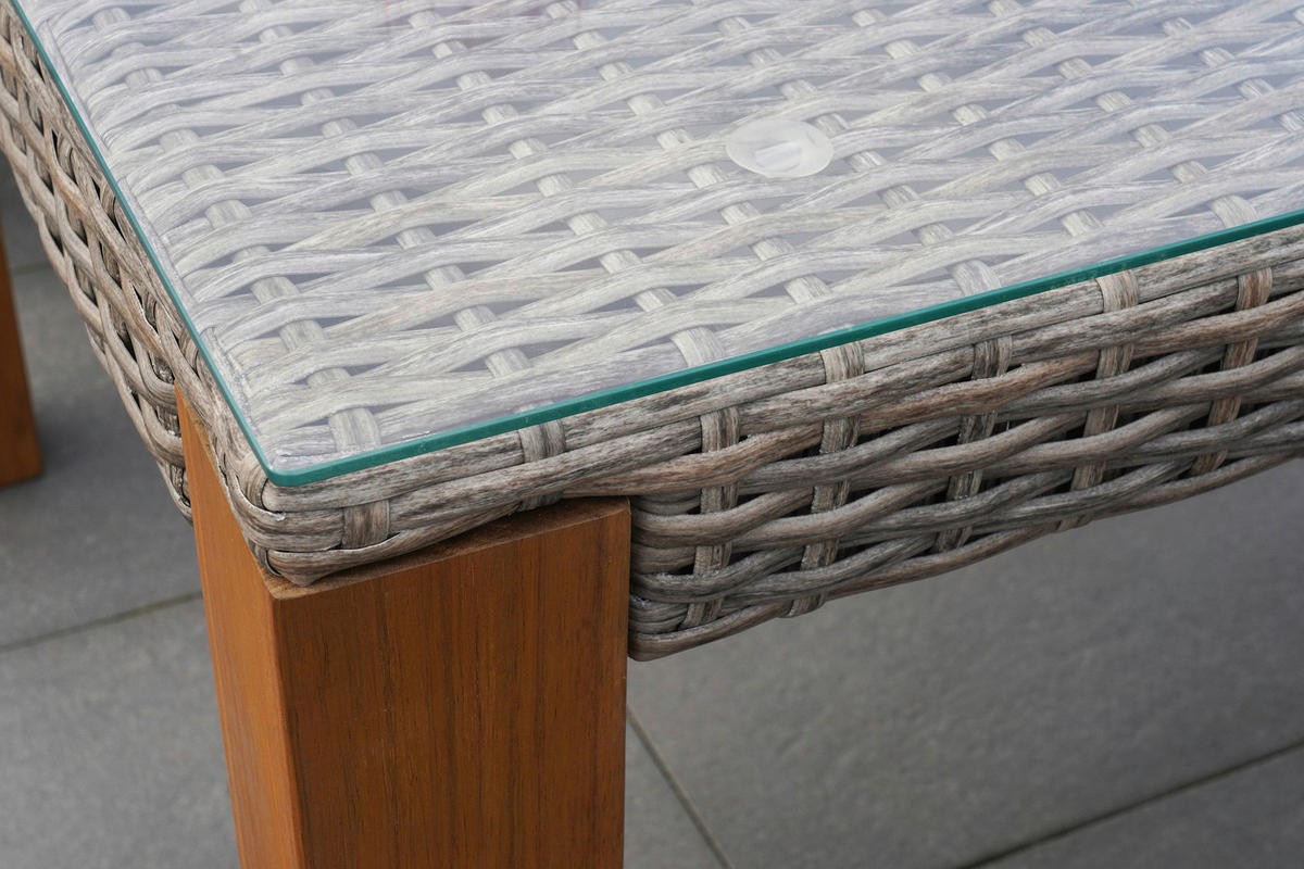 GARTENTISCH Metall, Kunststoff Beige rechteckig  - Beige/Naturfarben, MODERN, Glas/Holz (200/100/74cm) - Gardenson
