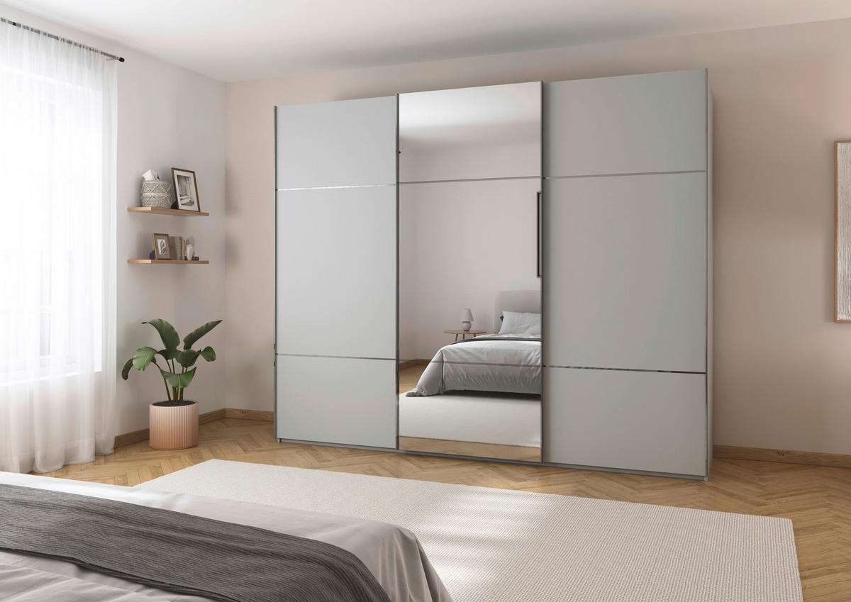 SCHWEBETÜRENSCHRANK in Grau  - Chromfarben/Grau, Konventionell, Glas/Holzwerkstoff (271/223/68cm) - Novel