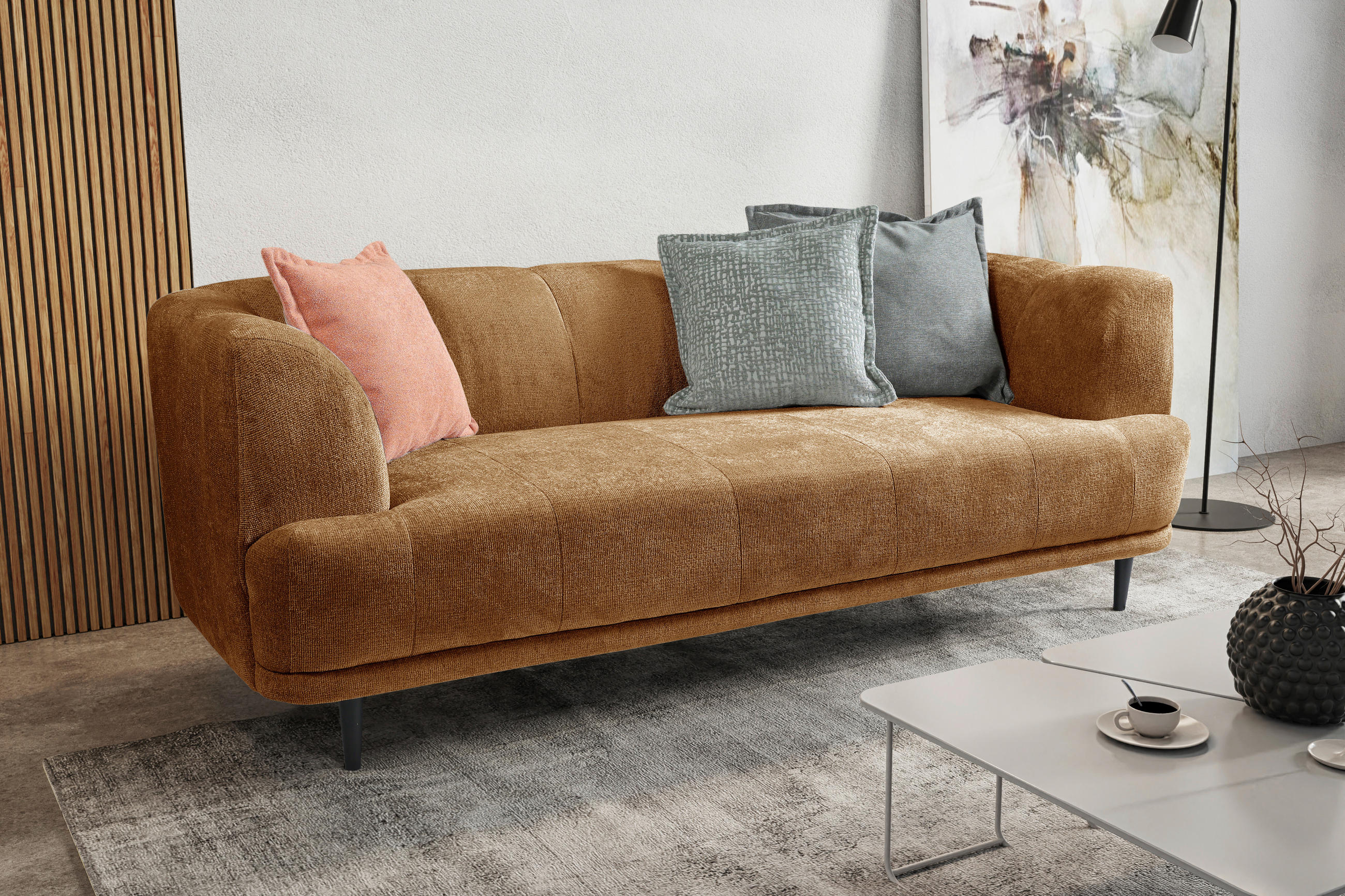 3-SITZER-SOFA in Flachgewebe Goldfarben  - Goldfarben/Schwarz, Design, Textil/Metall (226/77/106cm) - MID.YOU