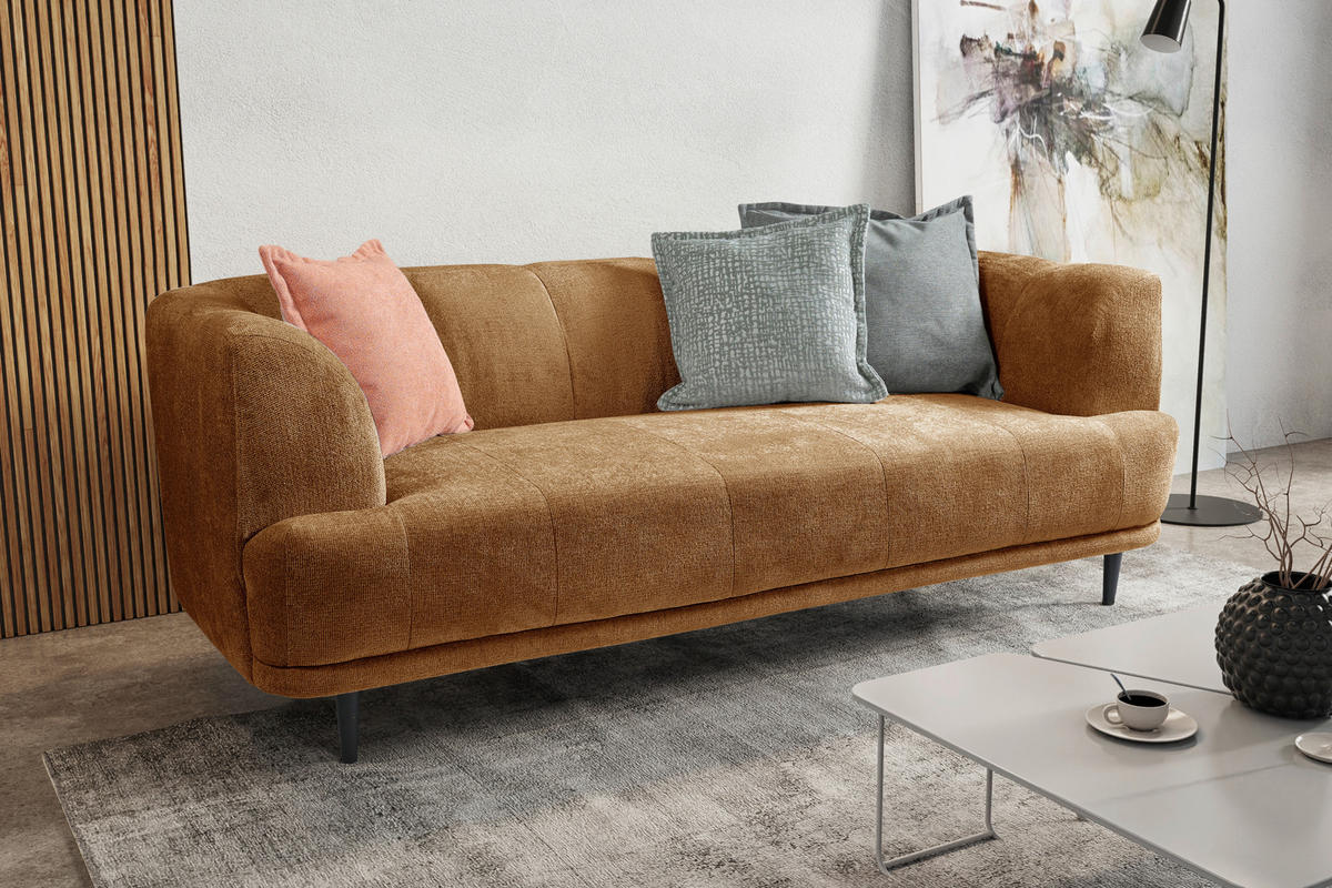 3-SITZER-SOFA in Flachgewebe Goldfarben  - Goldfarben/Schwarz, Design, Textil/Metall (226/77/106cm) - MID.YOU