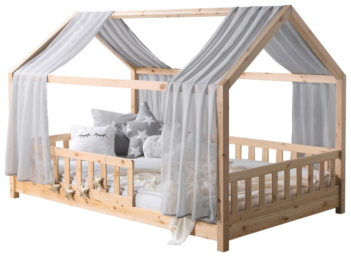 HAUSBETT 100/200 cm,  in Grau, Naturfarben  - Naturfarben/Grau, MODERN, Holz/Textil (100/200cm) - MID.YOU