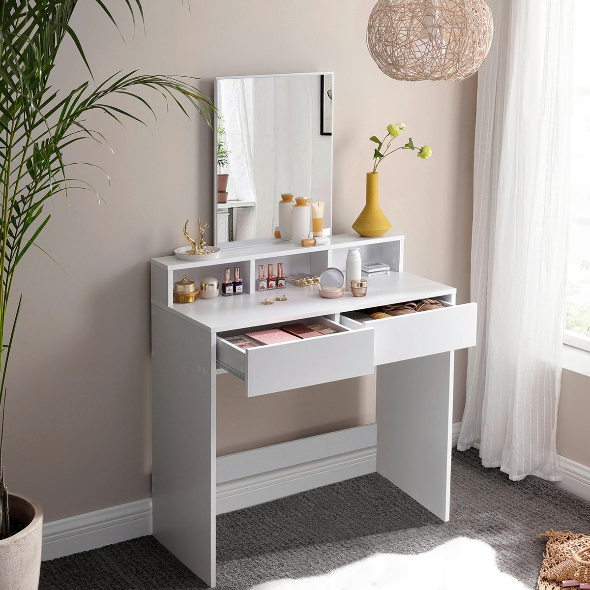 SCHMINKTISCH Weiß  - Weiß, Trend, Glas/Holzwerkstoff (80/40/140cm) - Boxxx