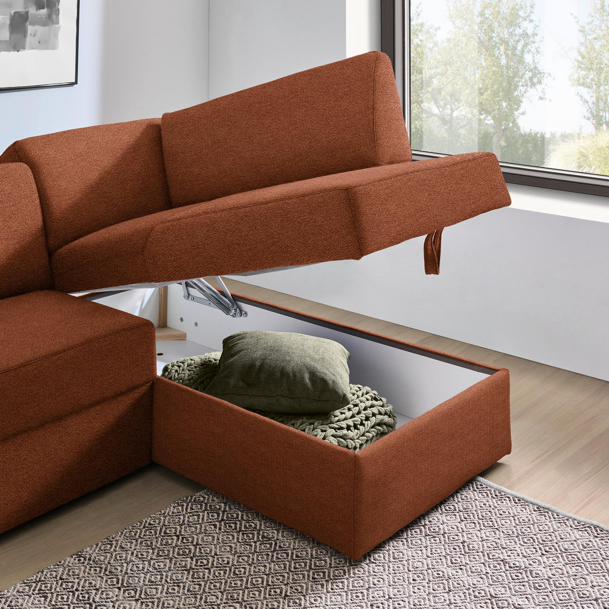 ECKSOFA in Webstoff Orange  - Schwarz/Orange, Konventionell, Kunststoff/Textil (224/165cm) - Xora