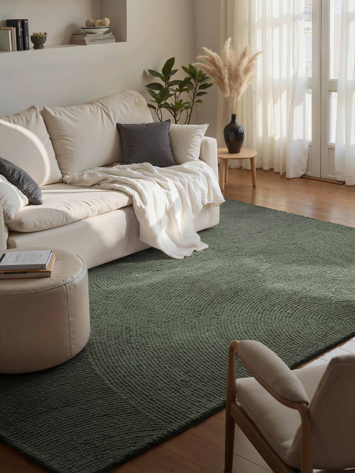 WOLLTEPPICH 160/230 cm Calmio Dunkelgrün rechteckig  - Dunkelgrün, Basics, Textil (160/230cm) - Hanse Home