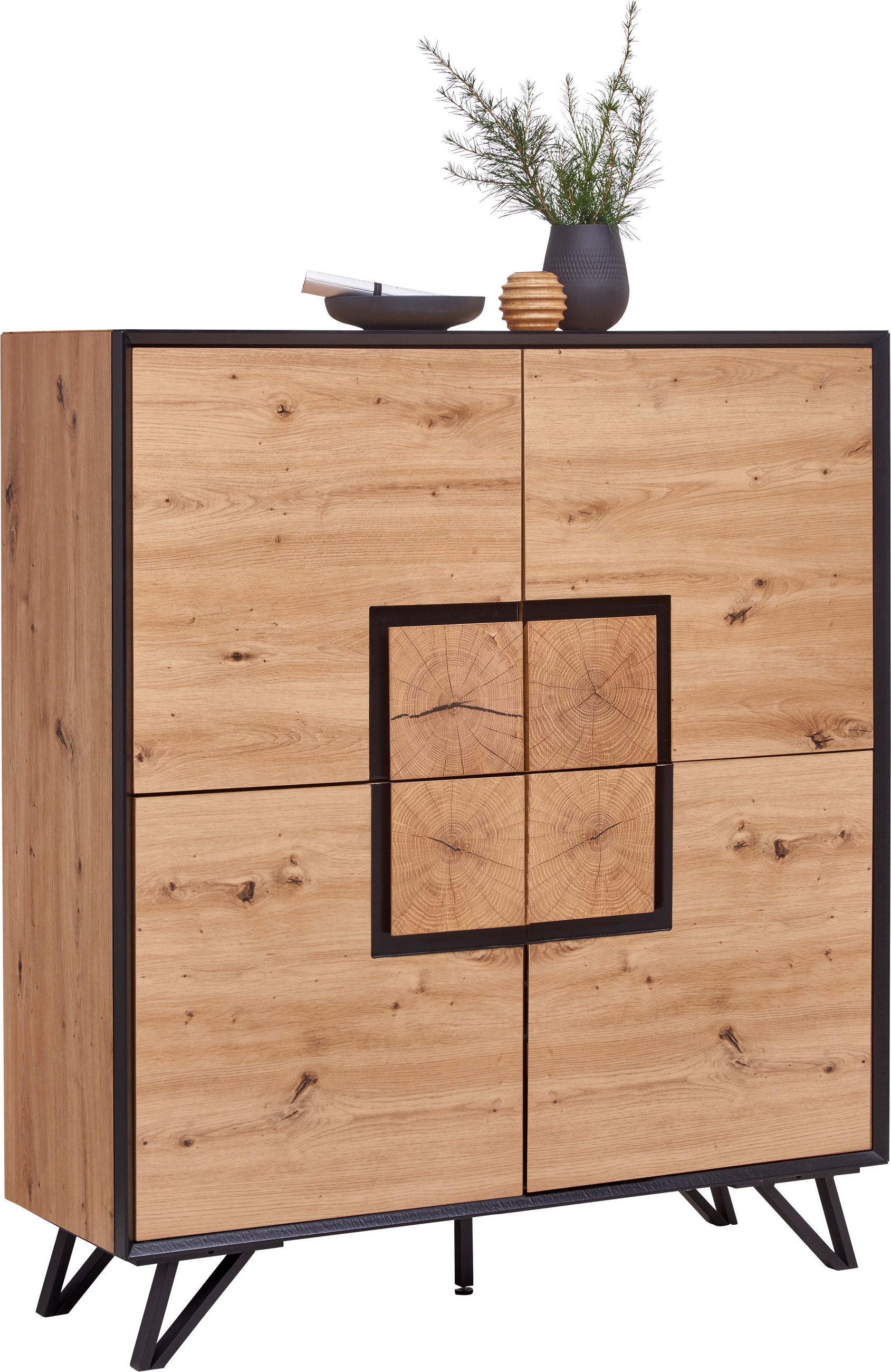 HIGHBOARD  in 116/131/40 cm  - Eichefarben/Schwarz, Holzwerkstoff/Metall (116/131/40cm) - Xora