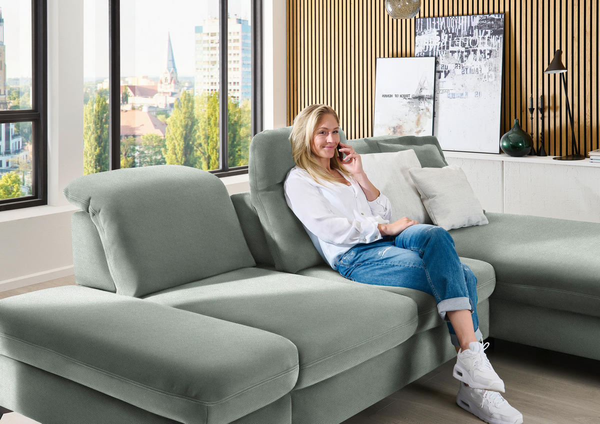 ECKSOFA  in Chenille Hellgrau  288/198 cm  - Hellgrau/Schwarz, Design, Textil/Metall (288/198cm) - Beldomo Style