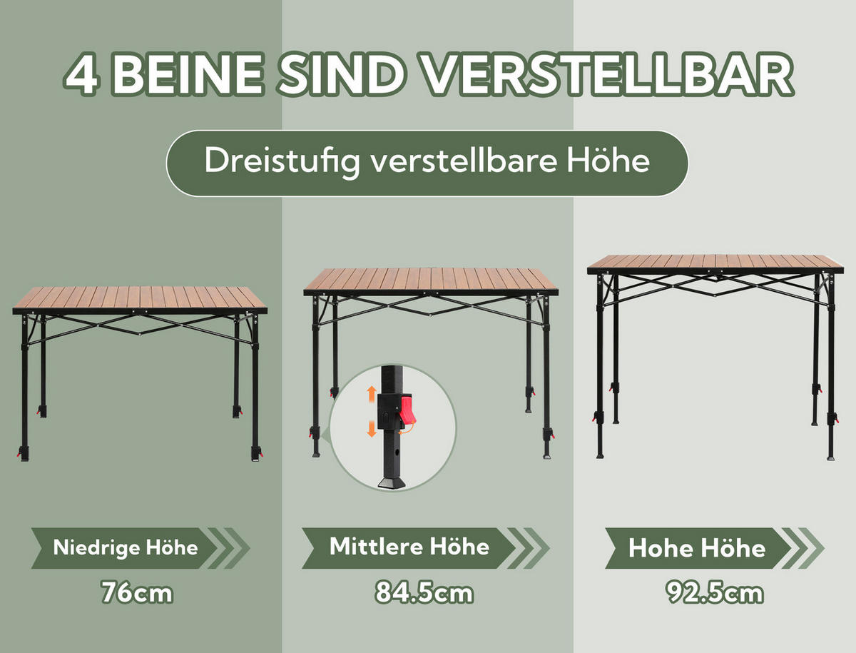 CAMPINGTISCH 120/70/76-92.5 cm  - Schwarz/Birnbaumfarben, Basics, Metall (120/70/76-92.5cm) - Modante