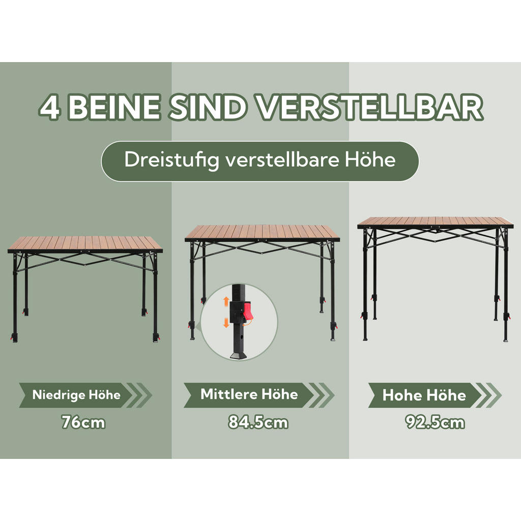 Thumbnail - Modante Campingtisch, Schwarz, Birnbaum, Metall, rechteckig, 70x76-92.5x120 cm, Freizeit, Campingzubehör, Campingtische