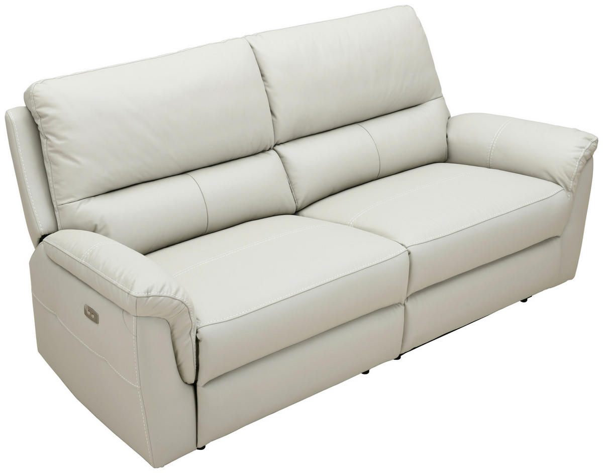 TROJMIESTNA POHOVKA, svetlosivá, pravá koža - čierna/svetlosivá, Design, koža/drevo (208/99/93cm) - Cantus