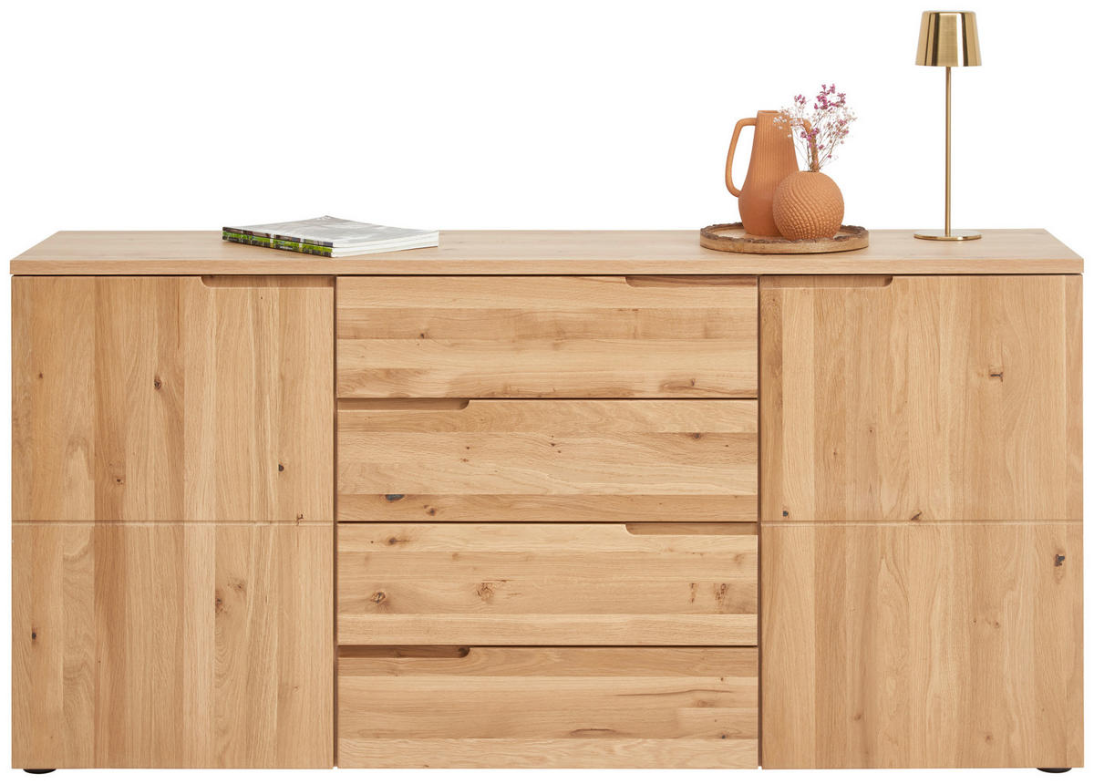 TÁLALÓSZEKRÉNY 165/80/40 cm  - tölgyfa színű/ezüstszínű, Design, műanyag/faalapú anyag (165/80/40cm) - Linea Natura