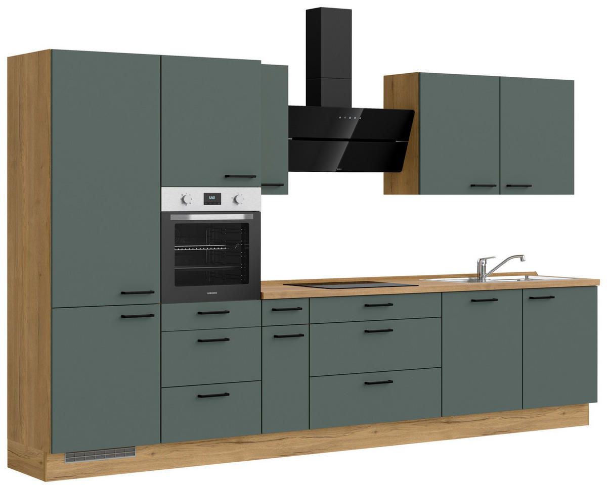 KÜCHENBLOCK Easytouch 360 cm  in Eichefarben, Dunkelgrün  - Dunkelgrün/Eichefarben, MODERN, Holzwerkstoff/Metall (360cm) - Nobilia