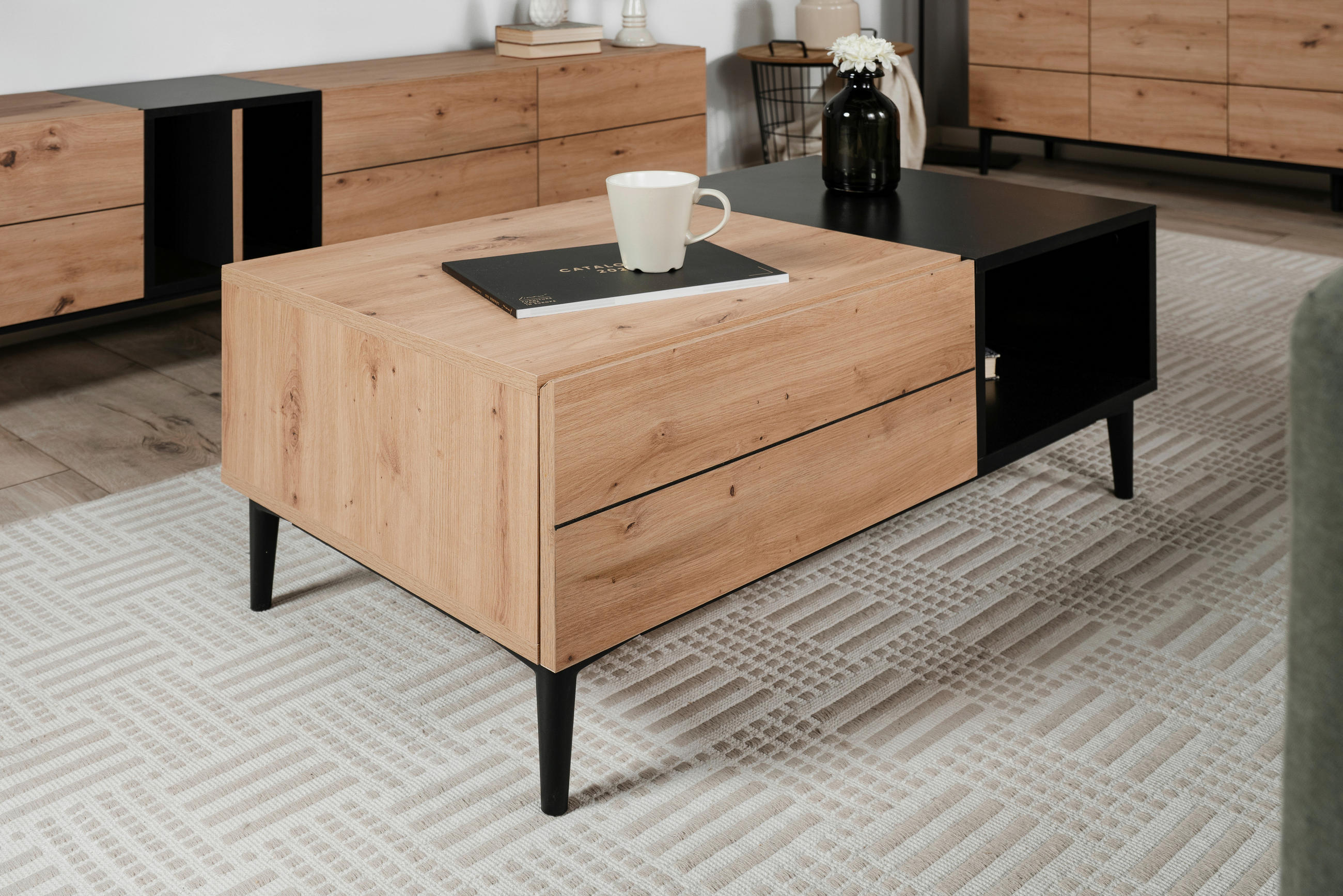 COUCHTISCH in Holzwerkstoff 100/55/40 cm  - Eichefarben/Schwarz, Konventionell, Holzwerkstoff/Kunststoff (100/55/40cm) - MID.YOU