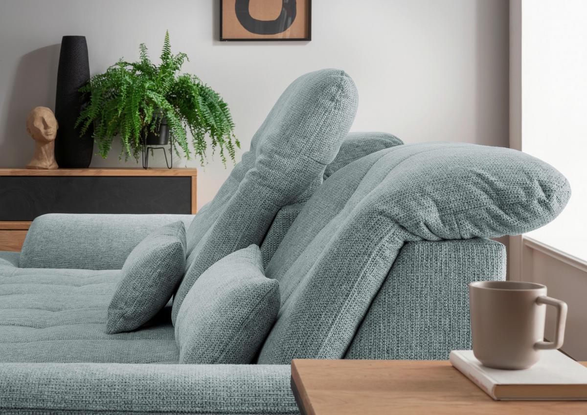 ECKSOFA Blau Chenille  - Chromfarben/Blau, MODERN, Textil/Metall (184/314cm) - Livetastic