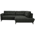 ECKSOFA in Flachgewebe, Leinenoptik Dunkelgrün  247/208 cm  - Dunkelgrün/Schwarz, MODERN, Textil/Metall (247/208cm) - Xora