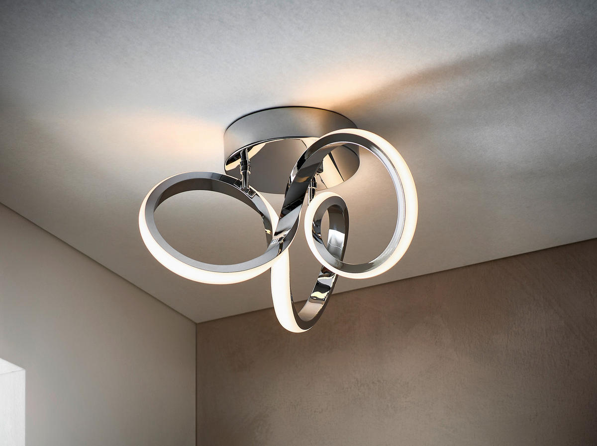STROPNÉ LED SVIETIDLO, 34,5/19 cm  - chrómová, Design, kov/plast (34,5/19cm) - Novel
