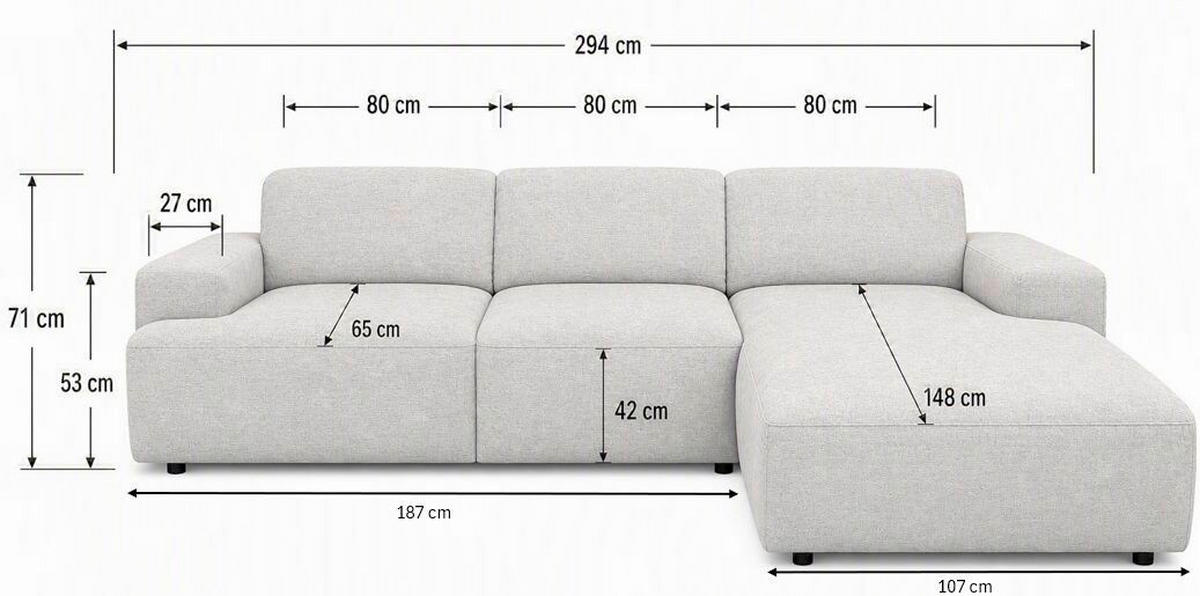 ECKSOFA  Flachgewebe Silberfarben  - Silberfarben/Schwarz, Konventionell, Kunststoff/Textil (294/184cm) - Hom`in