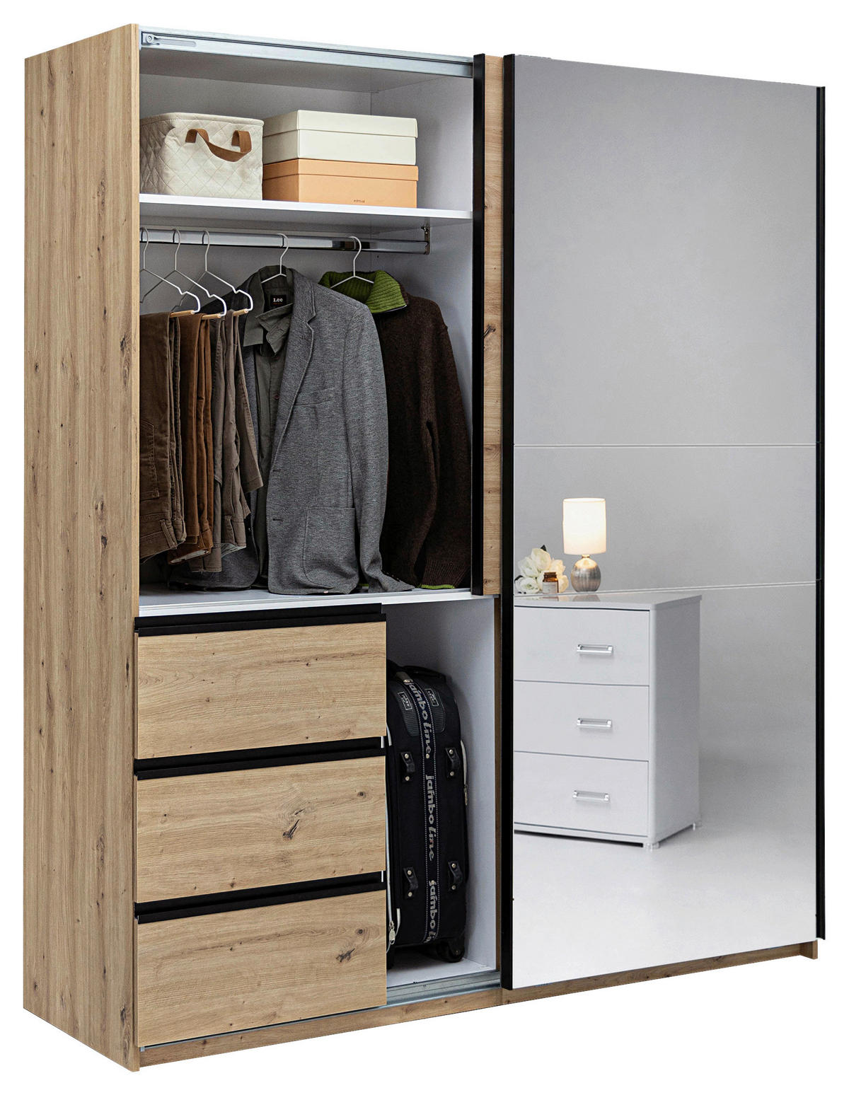 SCHIEBETÜRENSCHRANK 2-türig Eiche Artisan  - Schwarz/Eiche Artisan, MODERN, Holzwerkstoff/Metall (215/205/61,5cm) - Boxxx