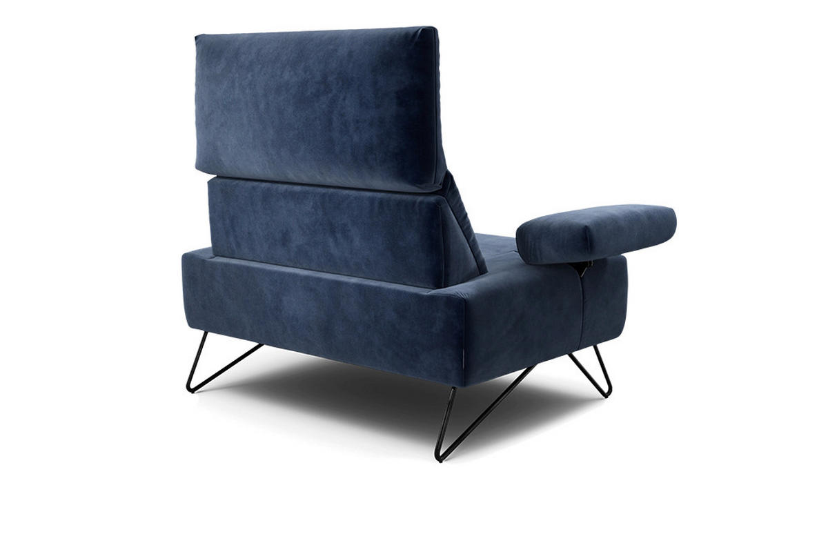 SESSEL Samt Dunkelblau    - Schwarz/Dunkelblau, Design, Textil/Metall (114-142/85/86-94cm) - SENSOO