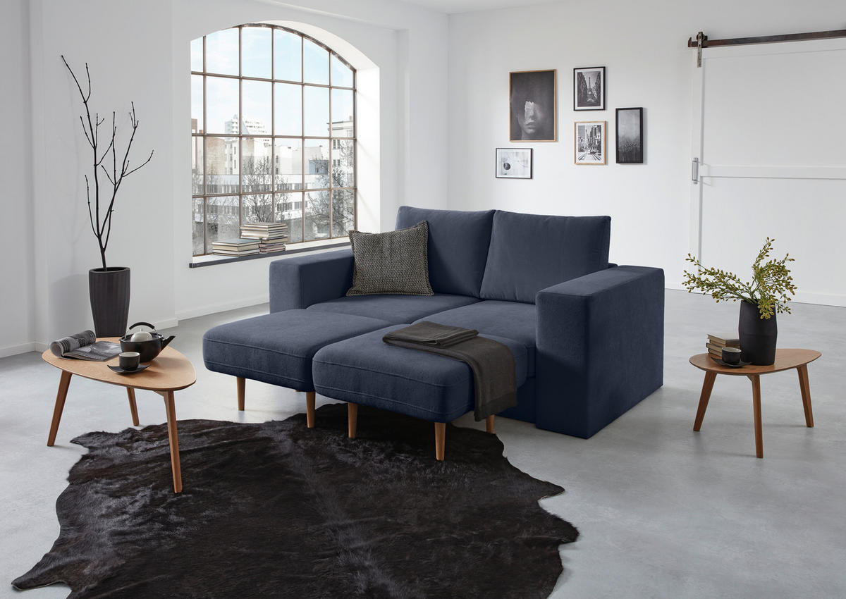 ZWEISITZER-SOFA inkl. Hocker Webstoff Dunkelblau  - Schwarz/Dunkelblau, Design, Kunststoff/Textil (172/96/107cm) - LOOKS by W.Joop