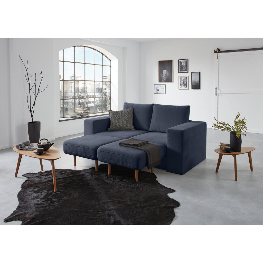 Thumbnail - Looks by W.Joop Viersitzer-Sofa Looks V-1, Dunkelblau, Textil, Eiche, massiv, 2-Sitzer, 252x96x107 cm, Made in EU, Rücke...