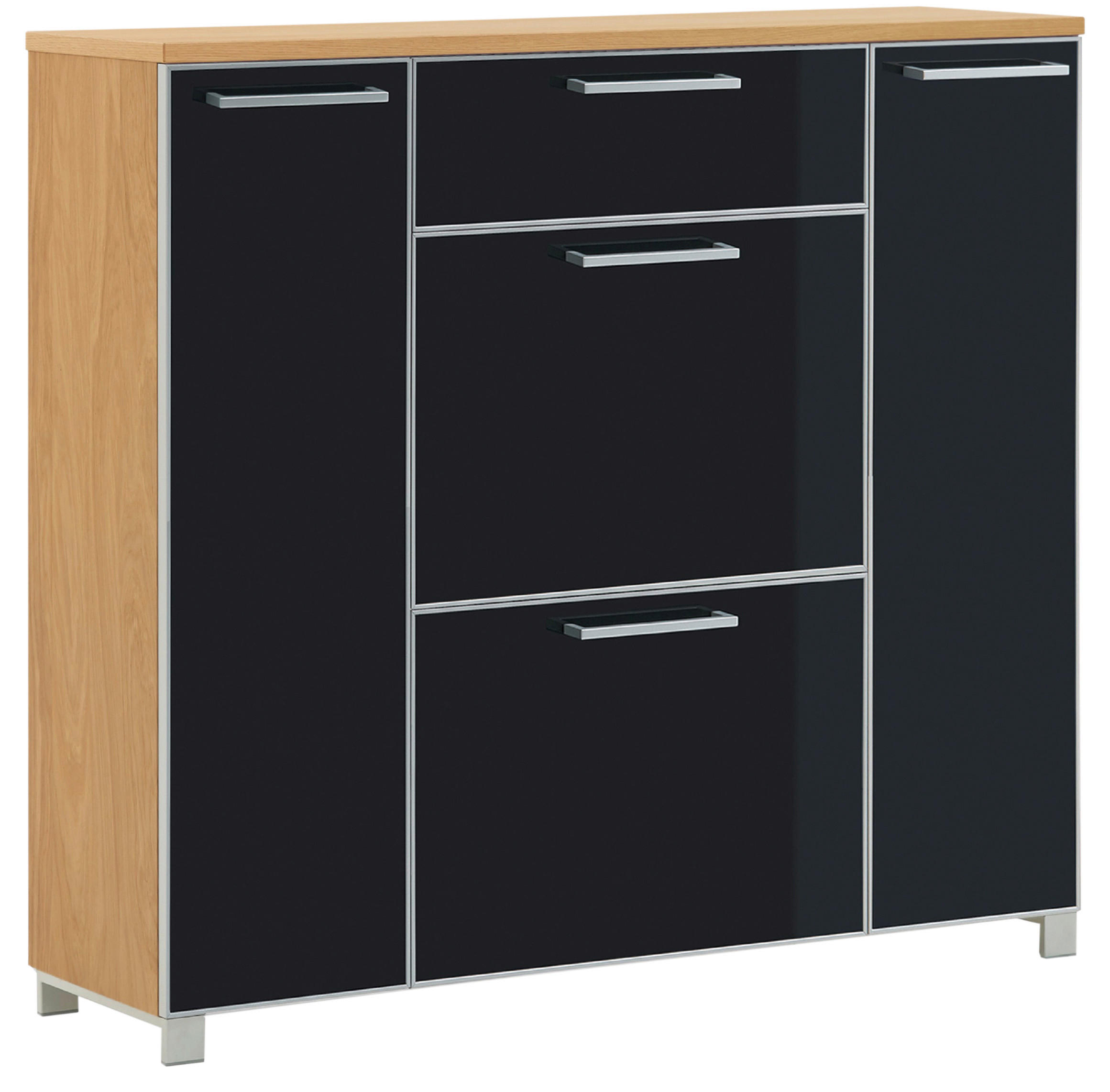 SCHUHSCHRANK Eiche furniert Anthrazit, Eichefarben - Chromfarben/Eichefarben, Design, Glas/Holz (121/108/31cm)