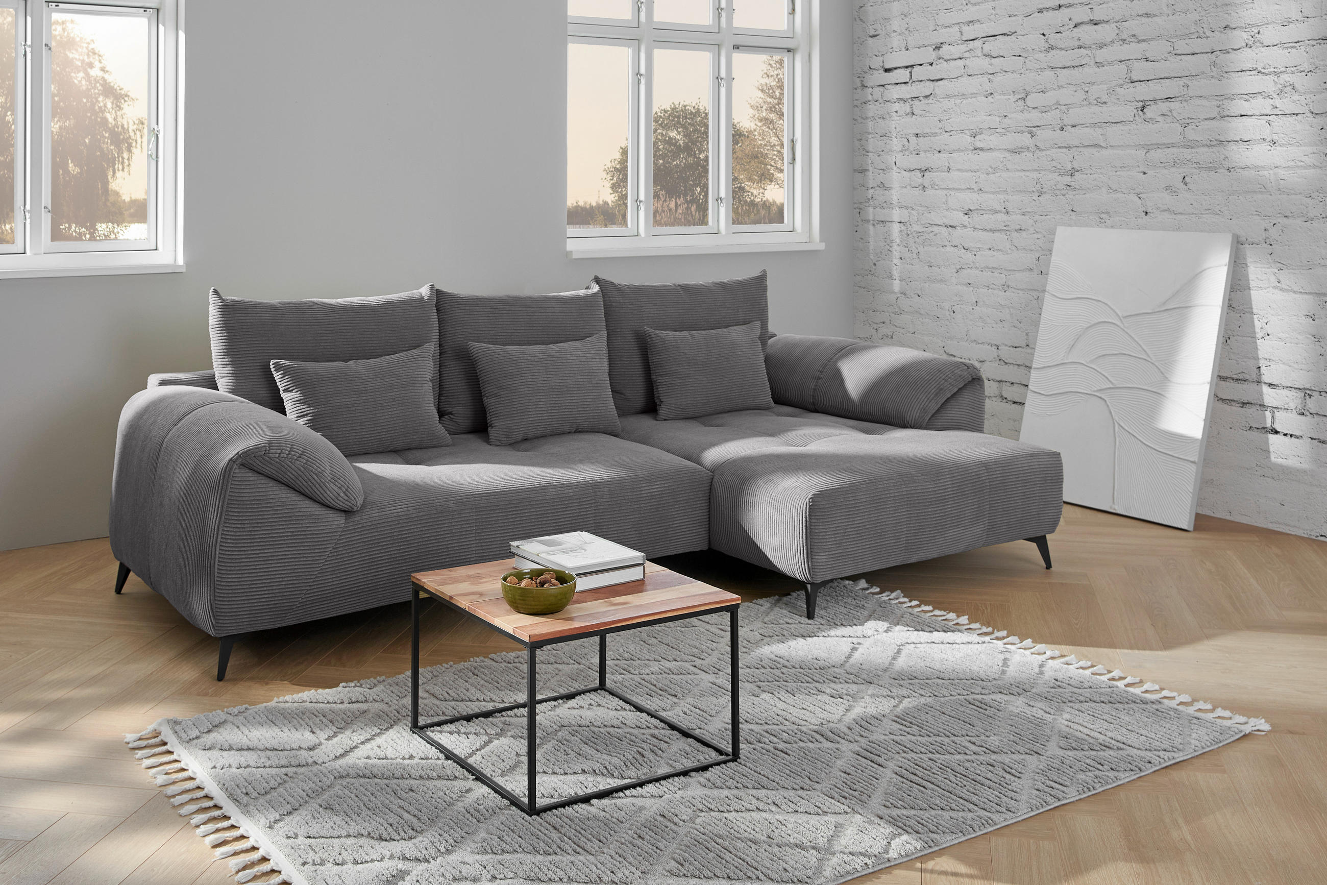 ECKSOFA in Cord Dunkelgrau  - Dunkelgrau/Schwarz, Konventionell, Textil/Metall (311/176cm) - Carryhome