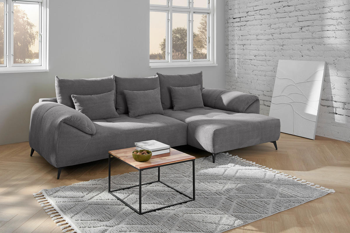ECKSOFA in Cord Dunkelgrau  - Dunkelgrau/Schwarz, Konventionell, Textil/Metall (311/176cm) - Carryhome