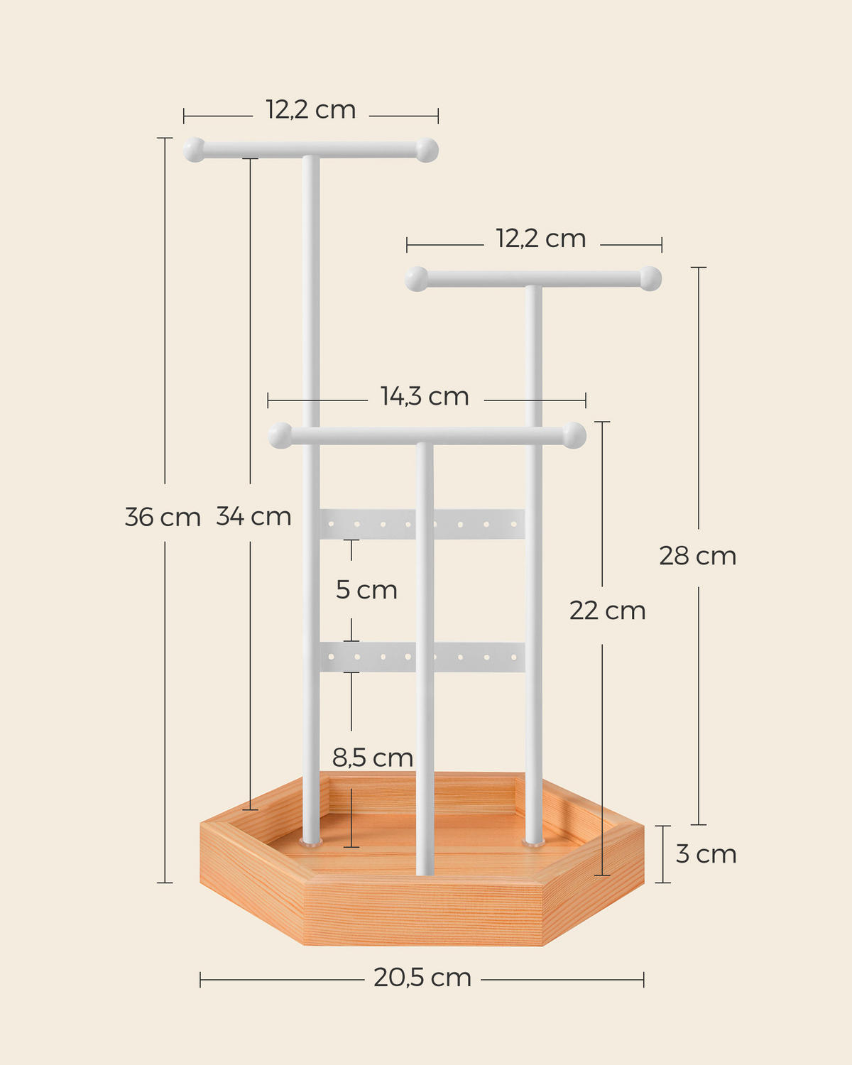 SCHMUCKHALTER - Braun/Weiß, Basics, Holz/Metall (20,5/36cm)