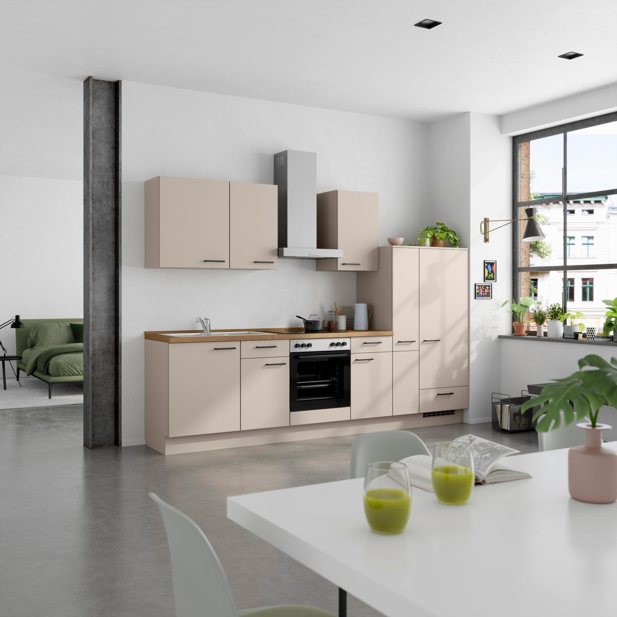 KÜCHENBLOCK Easytouch 300 cm  in Eichefarben, Sandfarben  - Sandfarben/Eichefarben, MODERN, Holzwerkstoff/Metall (300cm) - Nobilia
