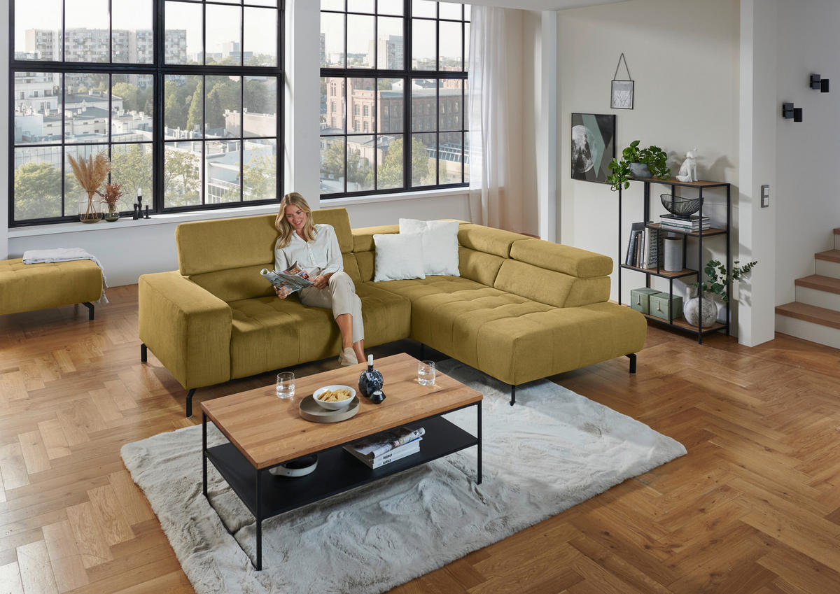 ECKSOFA Hellgrün Cord  - Schwarz/Hellgrün, Design, Textil/Metall (261/214cm) - Beldomo Style