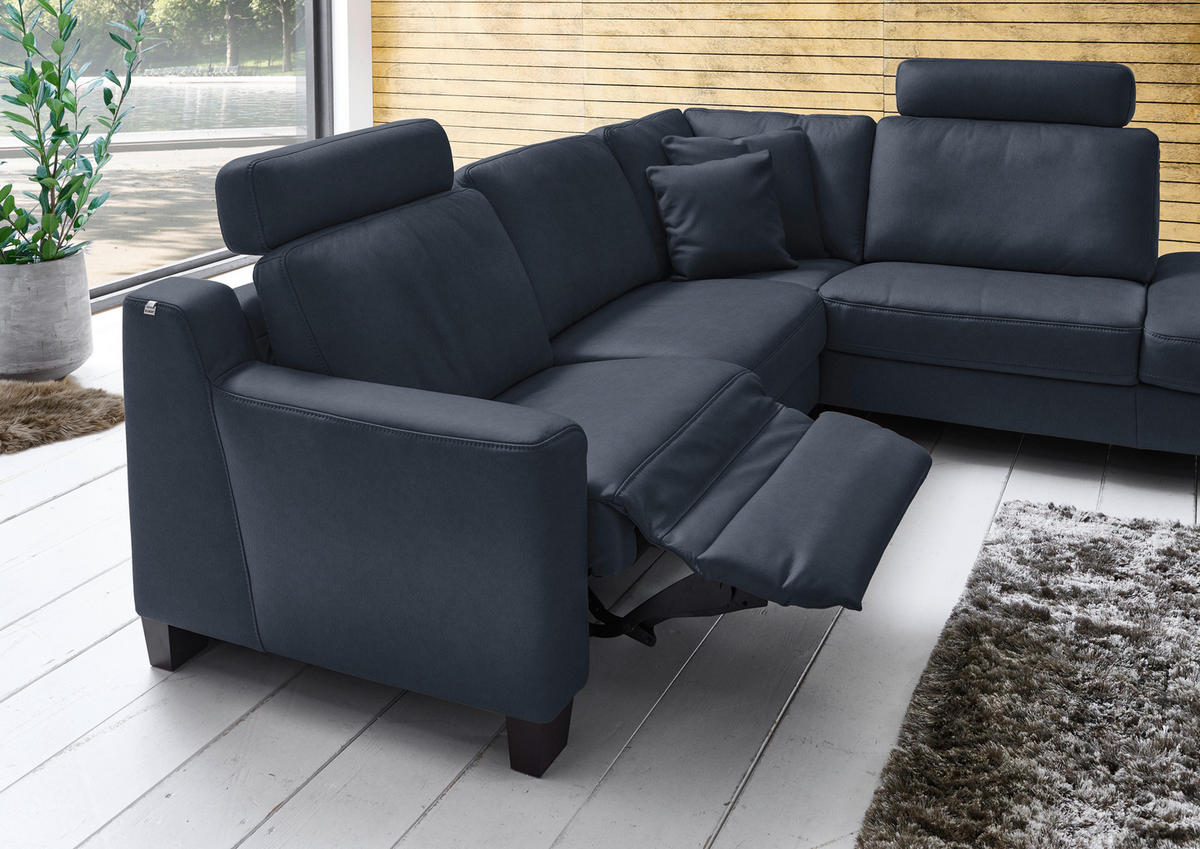 ECKSOFA in Echtleder Dunkelblau  259/235 cm  - Eichefarben/Dunkelblau, Design, Leder/Holz (259/235cm) - Valdera