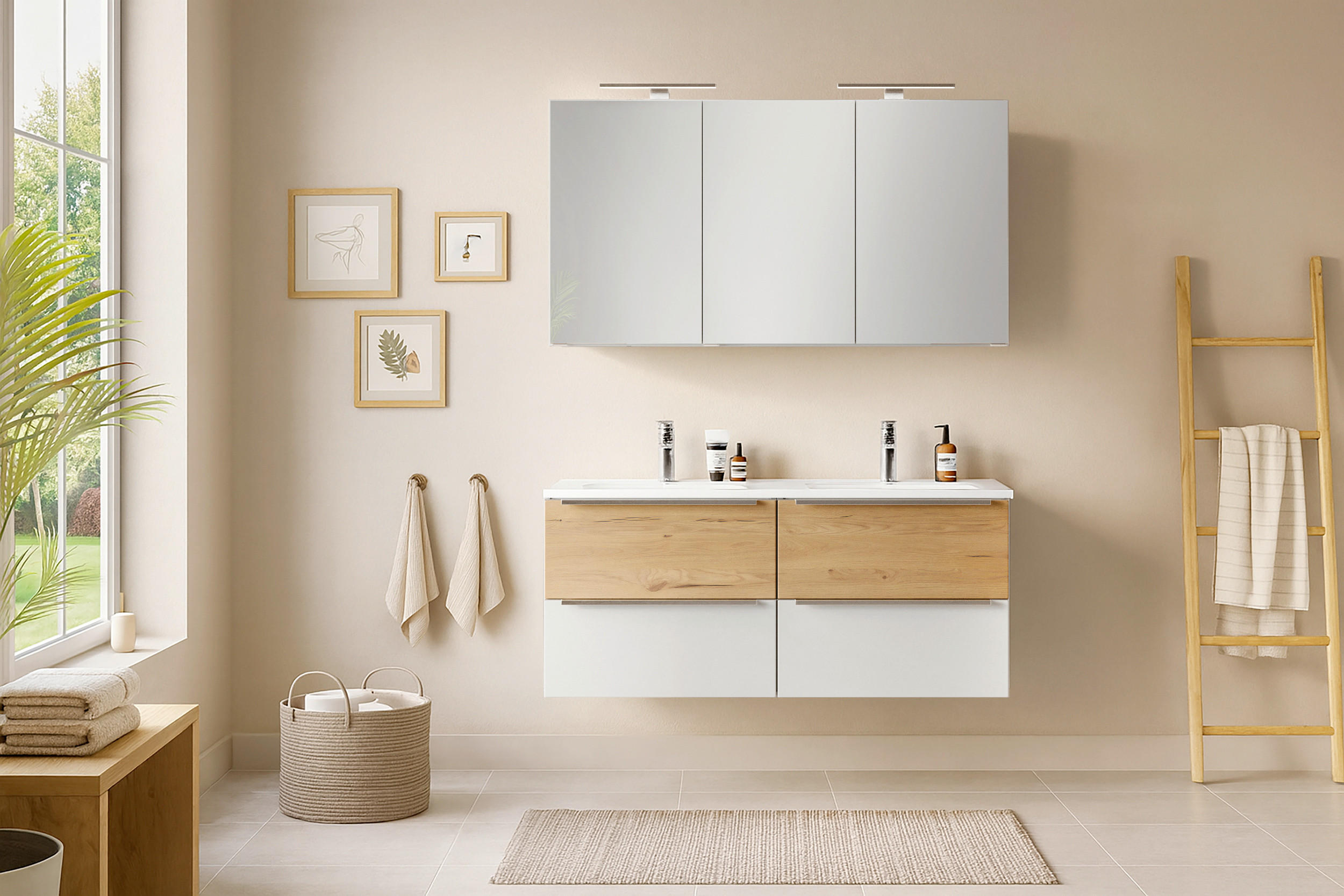 BADEZIMMER  in 120 cm  - Wildeiche/Schwarz, Trend, Glas/Holzwerkstoff (120cm) - Held