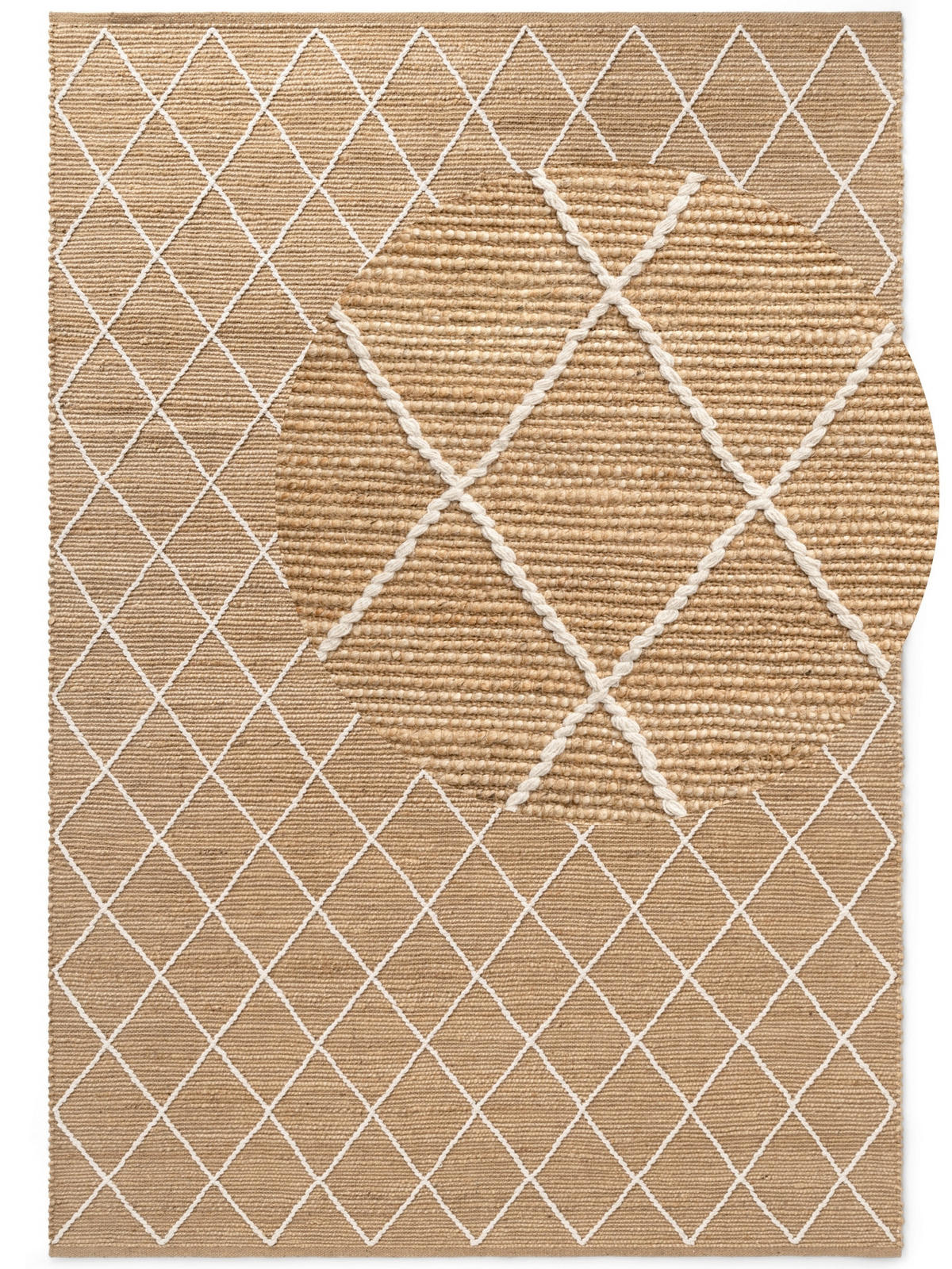 FLACHWEBETEPPICH 200/300 cm Kunu Weiß, Sandfarben rechteckig  - Sandfarben/Weiß, Basics, Textil (200/300cm) - Hanse Home