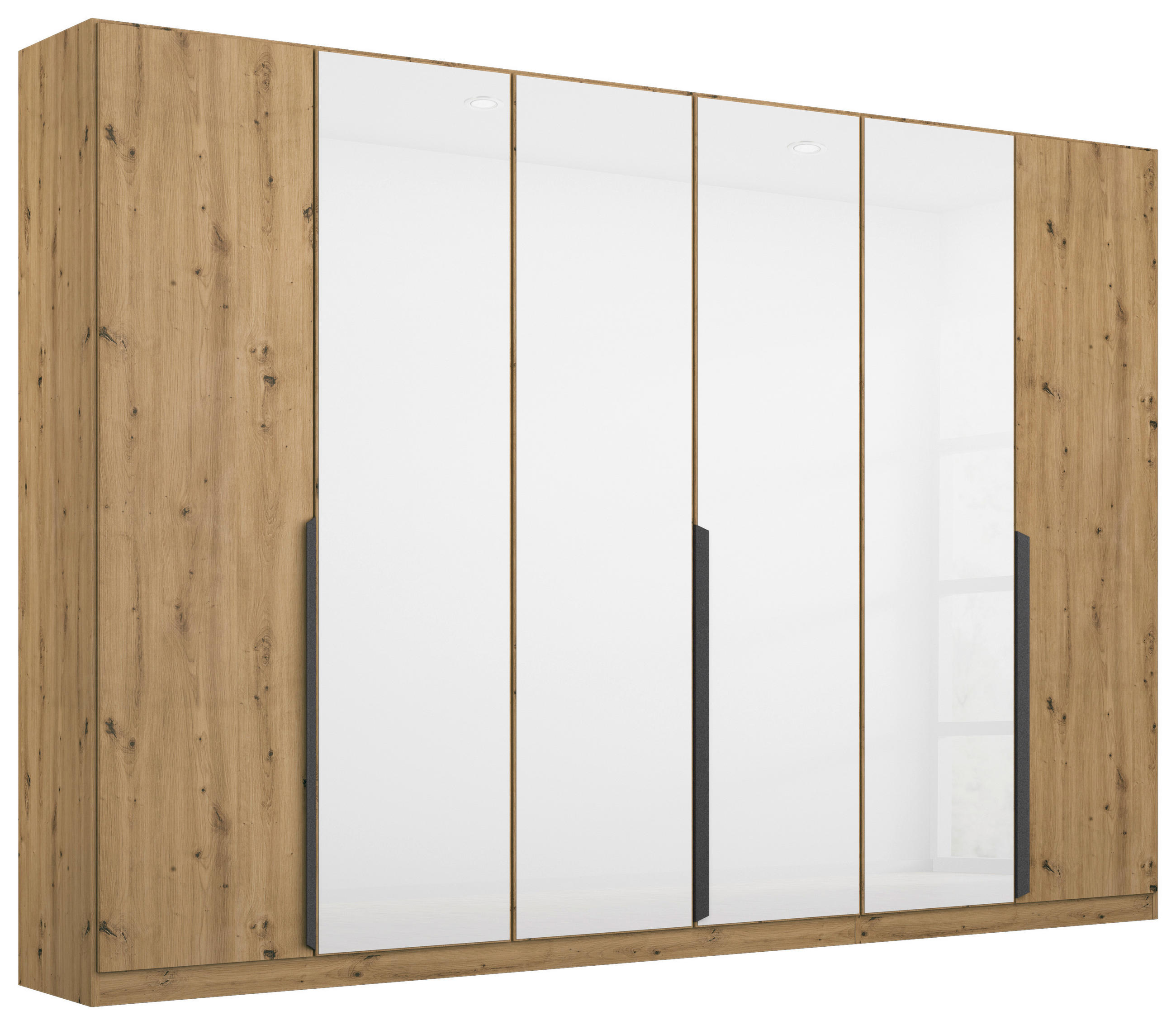 DREHTÜRENSCHRANK 271/210/54 cm,  in Eiche Artisan, Weiß, 6 Tür(en)  - Eiche Artisan/Weiß, MODERN, Glas/Holzwerkstoff (271/210/54cm) - Rauch Möbel
