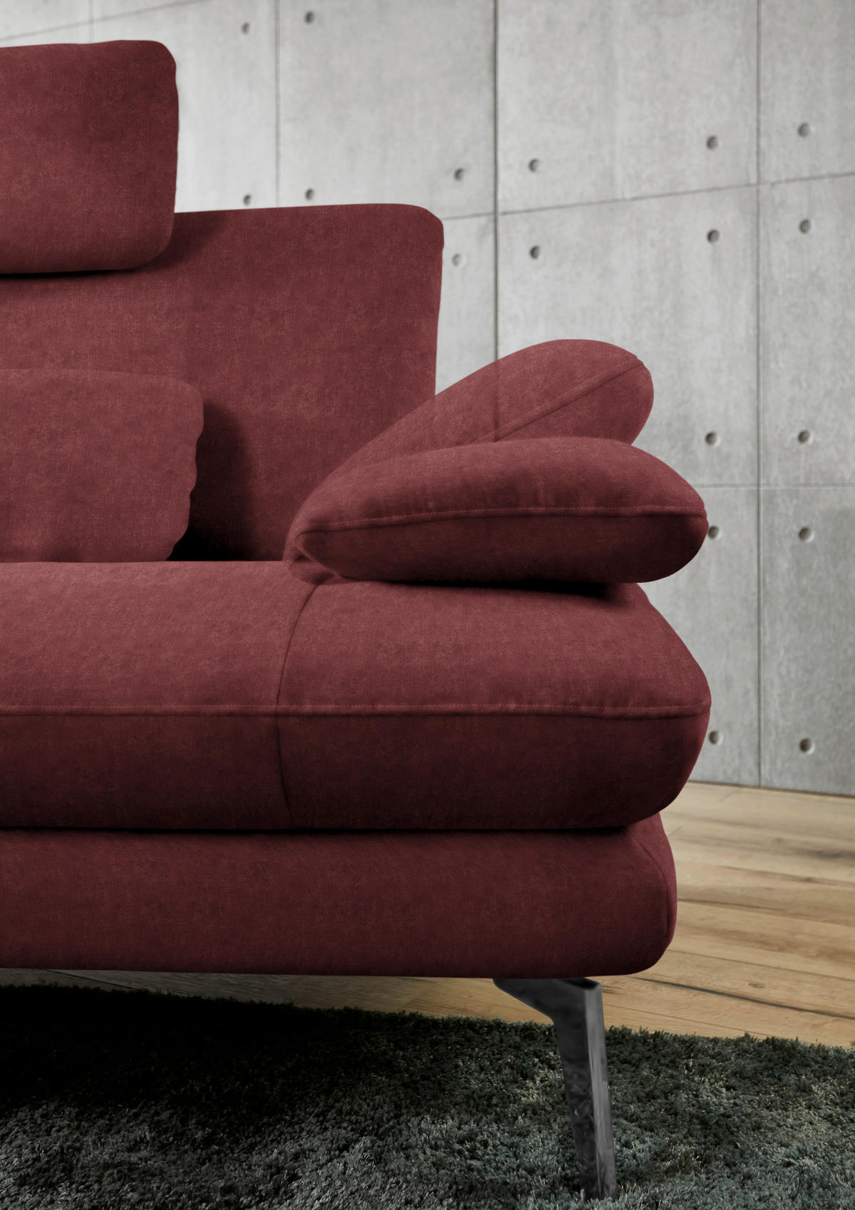 ECKSOFA in Velours Weinrot  - Weinrot/Schwarz, Design, Textil/Metall (184/284cm) - Dieter Knoll
