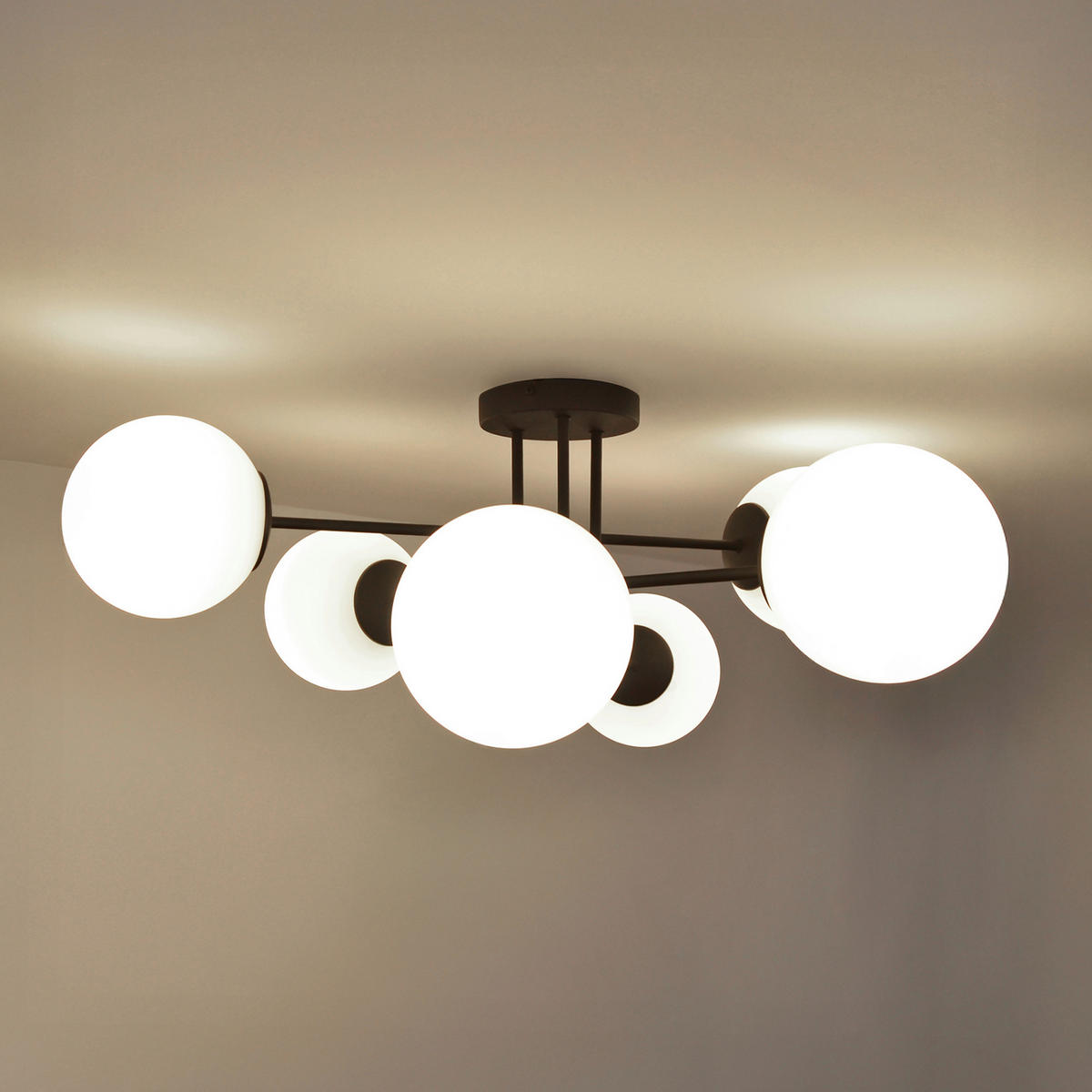 DECKENLEUCHTE    76/76/31 cm  - Schwarz/Weiß, Design, Glas/Metall (76/76/31cm)