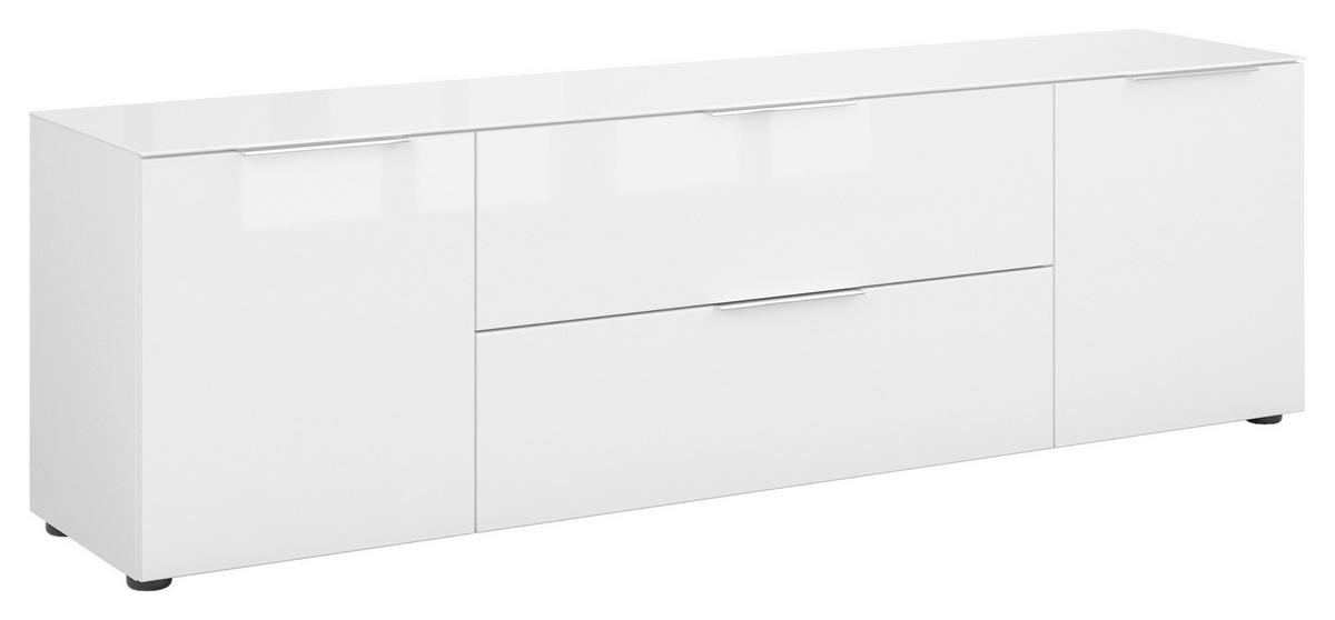 LOWBOARD Style  in 180/53,9/40 cm  - Chromfarben/Weiß Hochglanz, Basics, Glas/Holzwerkstoff (180/53,9/40cm)