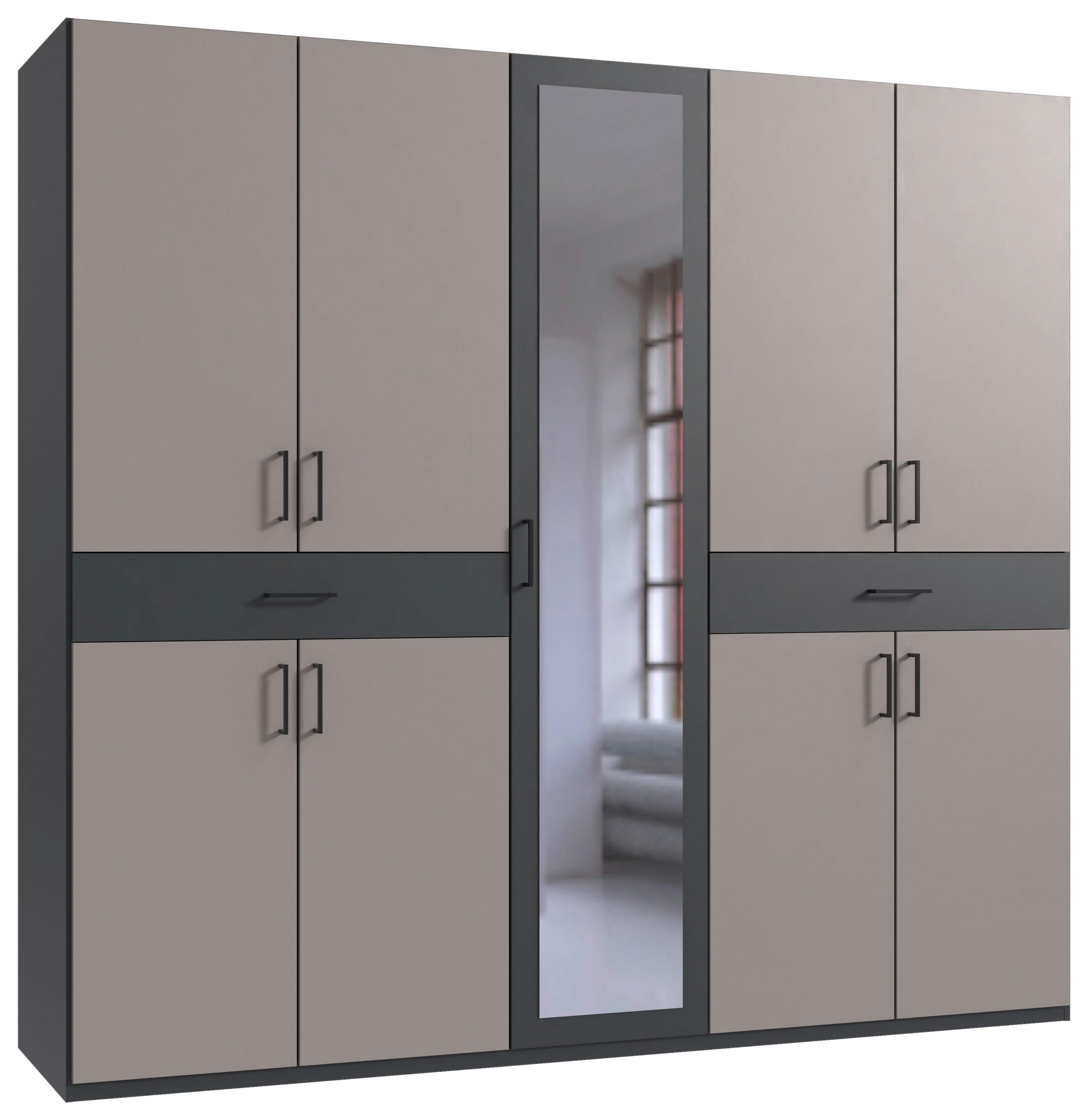 DREHTÜRENSCHRANK in Graphitfarben, Sahara  - Schwarz/Graphitfarben, Konventionell, Glas/Holzwerkstoff (225/208/58cm) - Carryhome