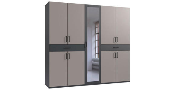DREHTÜRENSCHRANK in Graphitfarben, Sahara - Schwarz/Graphitfarben, KONVENTIONELL, Glas/Holzwerkstoff (225/208/58cm) - Carryhome