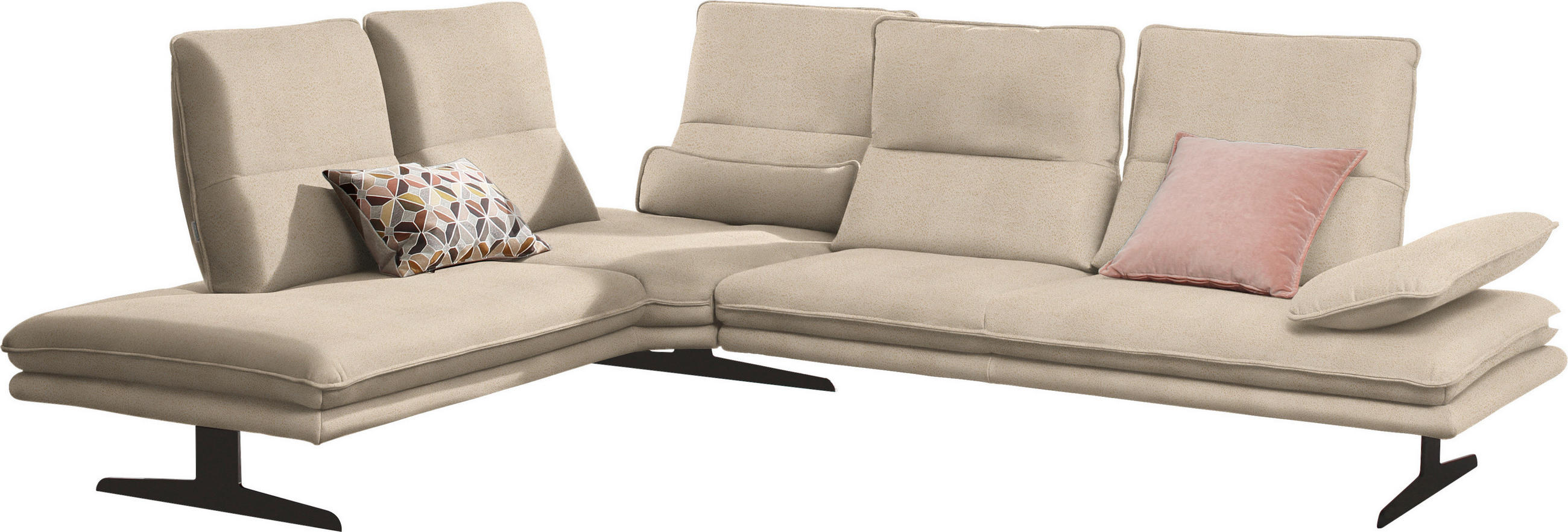 ECKSOFA in Mikrofaser Beige  - Beige/Schwarz, Design, Textil/Metall (224/284cm) - Chilliano