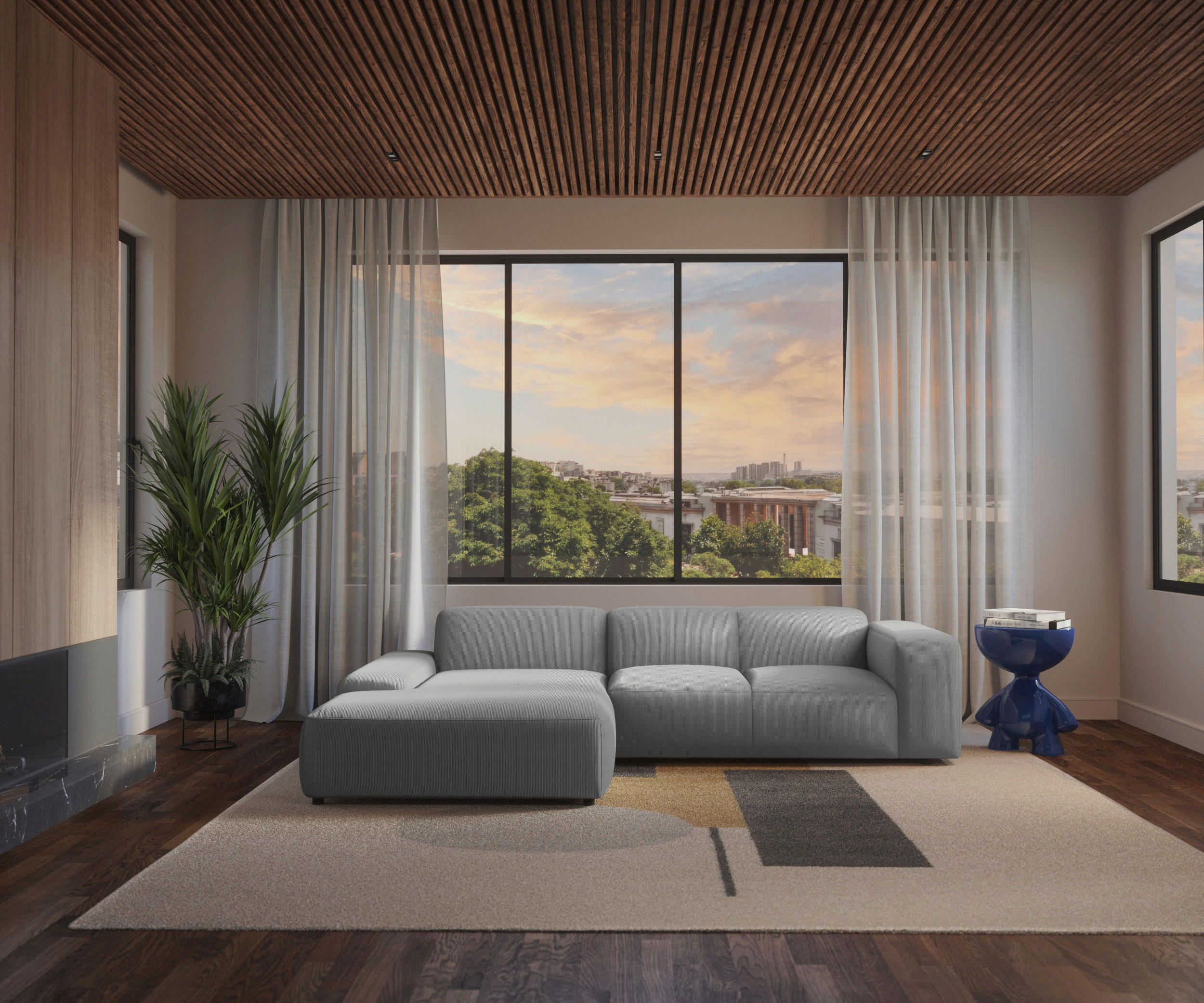 ECKSOFA HANNAH Hellgrau Cord  - Hellgrau/Schwarz, Design, Kunststoff/Textil (200/304cm) - MID.YOU