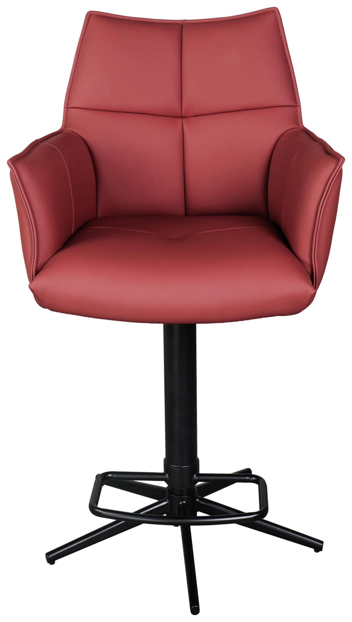 BARHOCKER Echtleder Schwarz, Weinrot Sitzfläche 360° drehbar  - Weinrot/Schwarz, Design, Leder/Metall (54/96-121/56cm) - Novel