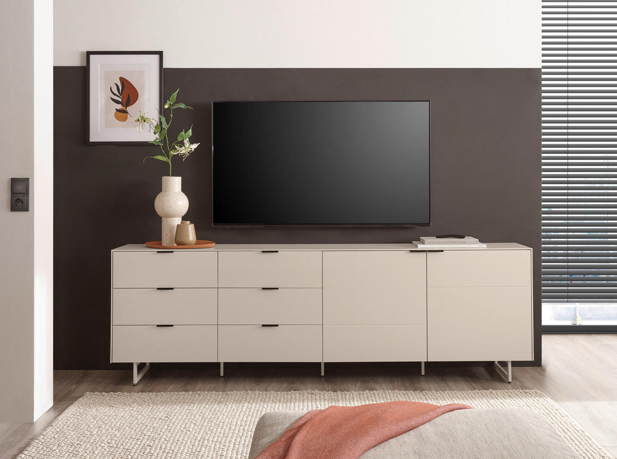 TV-ELEMENT Schwarz, Kaschmir  220/70/38 cm  - Kaschmir/Schwarz, MODERN, Holzwerkstoff/Metall (220/70/38cm) - Carryhome