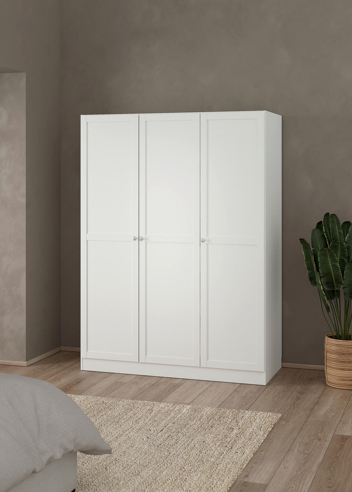 DREHTÜRENSCHRANK 147/200/61,7 cm 3-türig Weiß  - Silberfarben/Weiß, MODERN, Holzwerkstoff/Metall (147/200/61,7cm) - MID.YOU