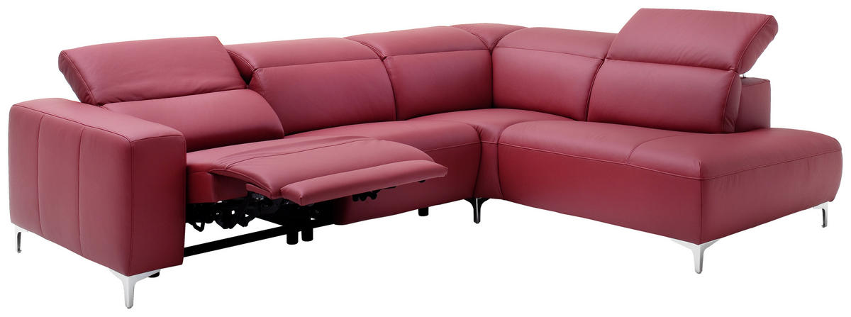 ECKSOFA inkl.Funktionen Rot Echtleder  - Chromfarben/Rot, Design, Leder/Metall (290/223cm) - Pure Home Lifestyle