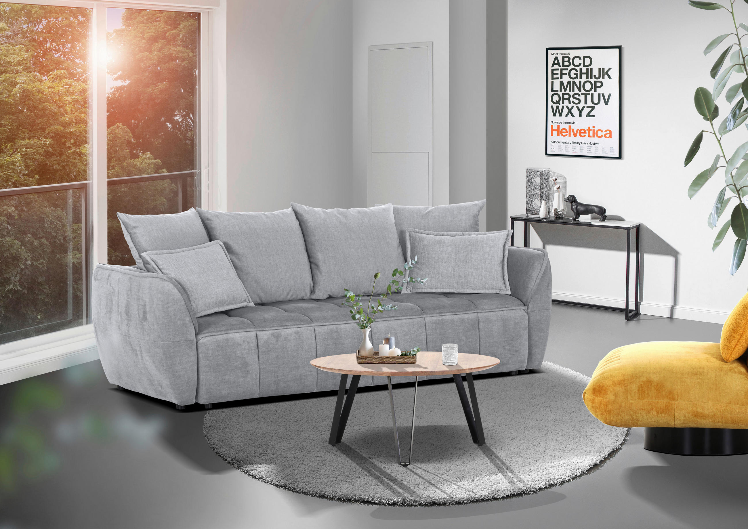 SCHLAFSOFA in Flachgewebe Hellgrau  - Hellgrau/Schwarz, Konventionell, Kunststoff/Textil (250/70/118cm) - MID.YOU