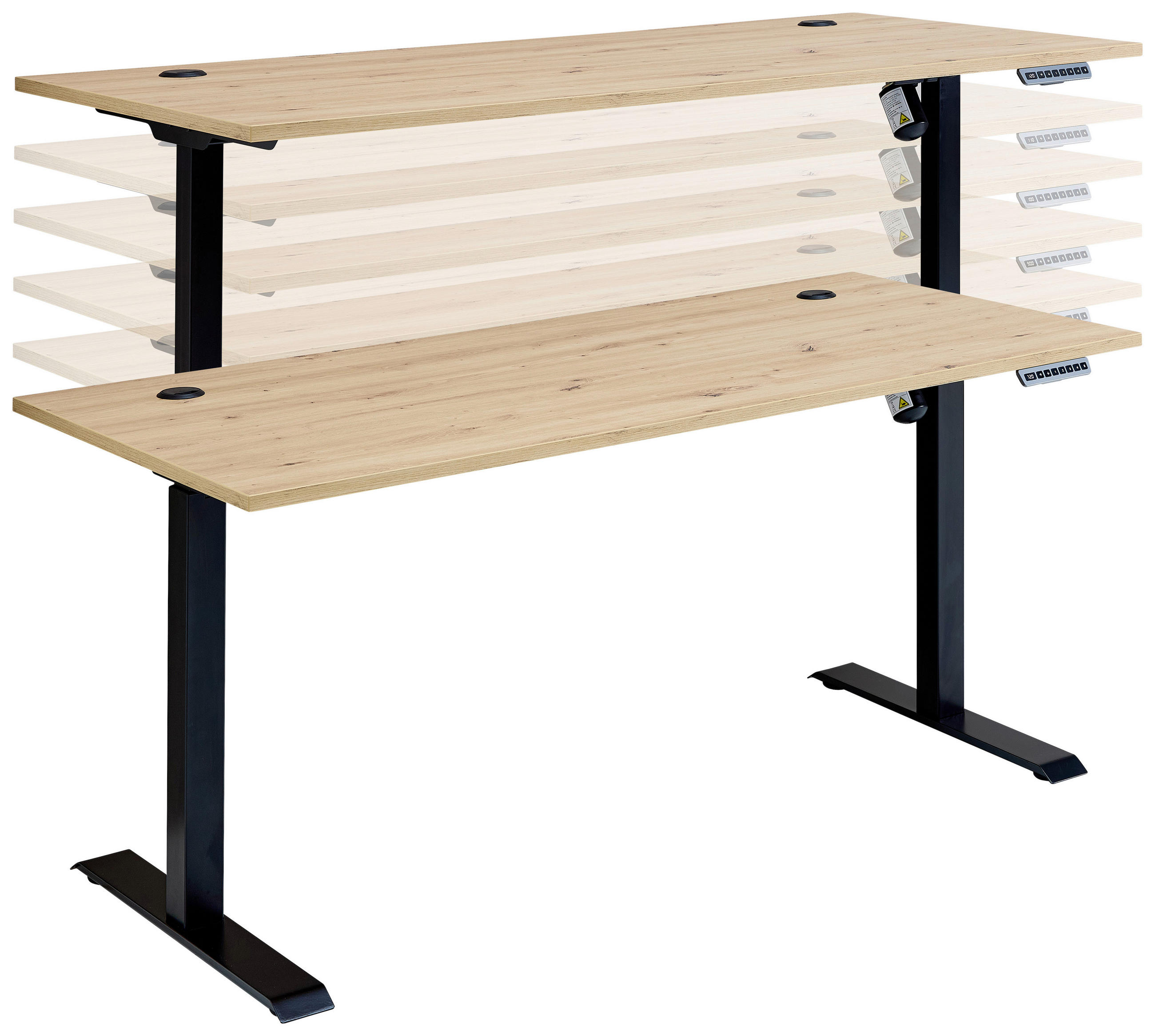 Thumbnail - Mid.you Schreibtisch, Schwarz, Eiche Artisan, Metall, Holzwerkstoff, rechteckig, Flachrohr, 77x72x160 cm, höhenverstellb...